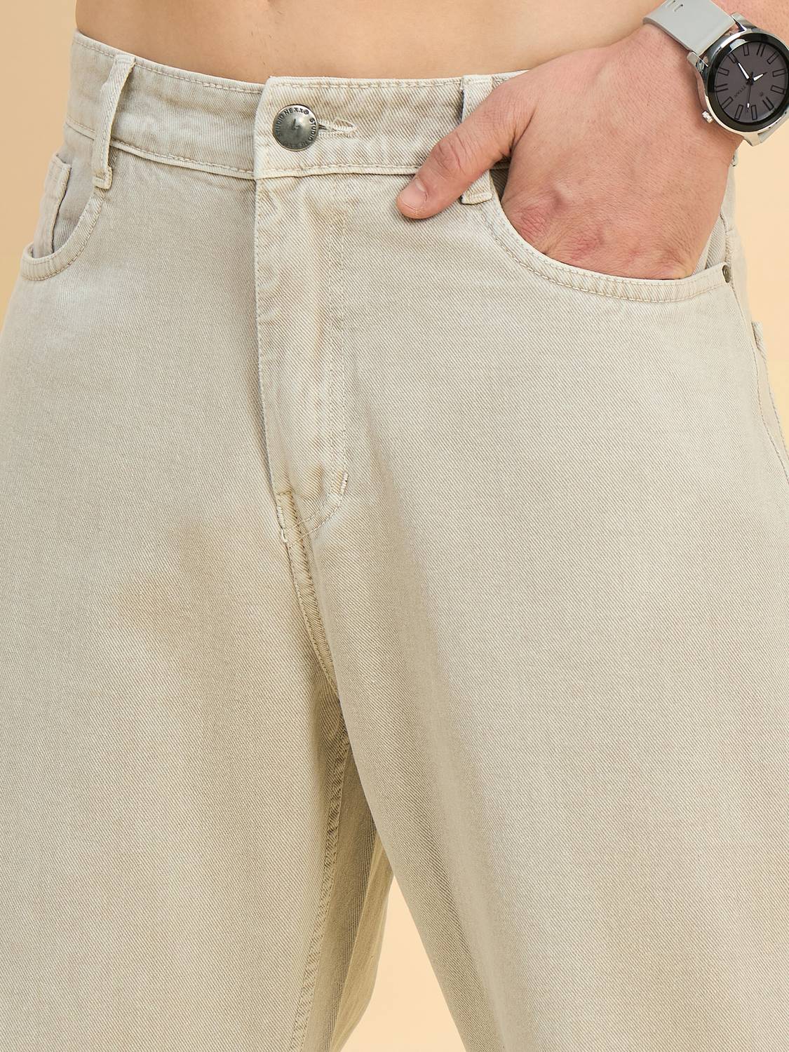 STUDIO NEXX Loose Fit Men Beige Jeans - Image 4