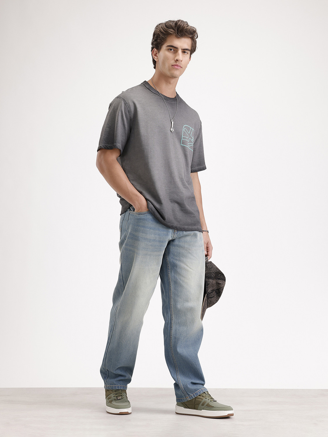 Image of WROGN Loose Fit Men Blue Jeans