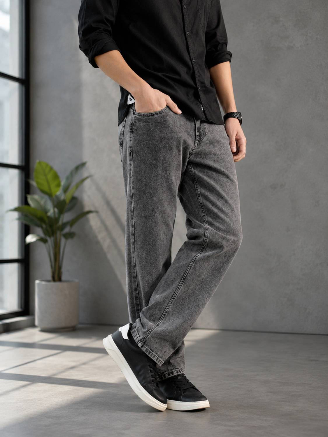 7 CUTS Straight Fit Men Grey Jeans - Image 1