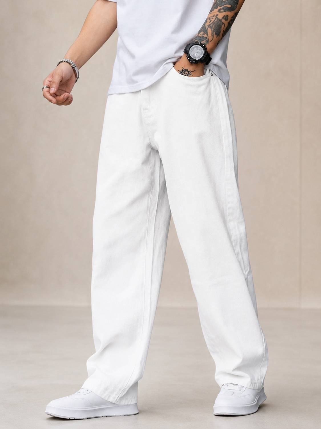 STARVIELLE Men White Relaxed Fit Jeans - Image 1