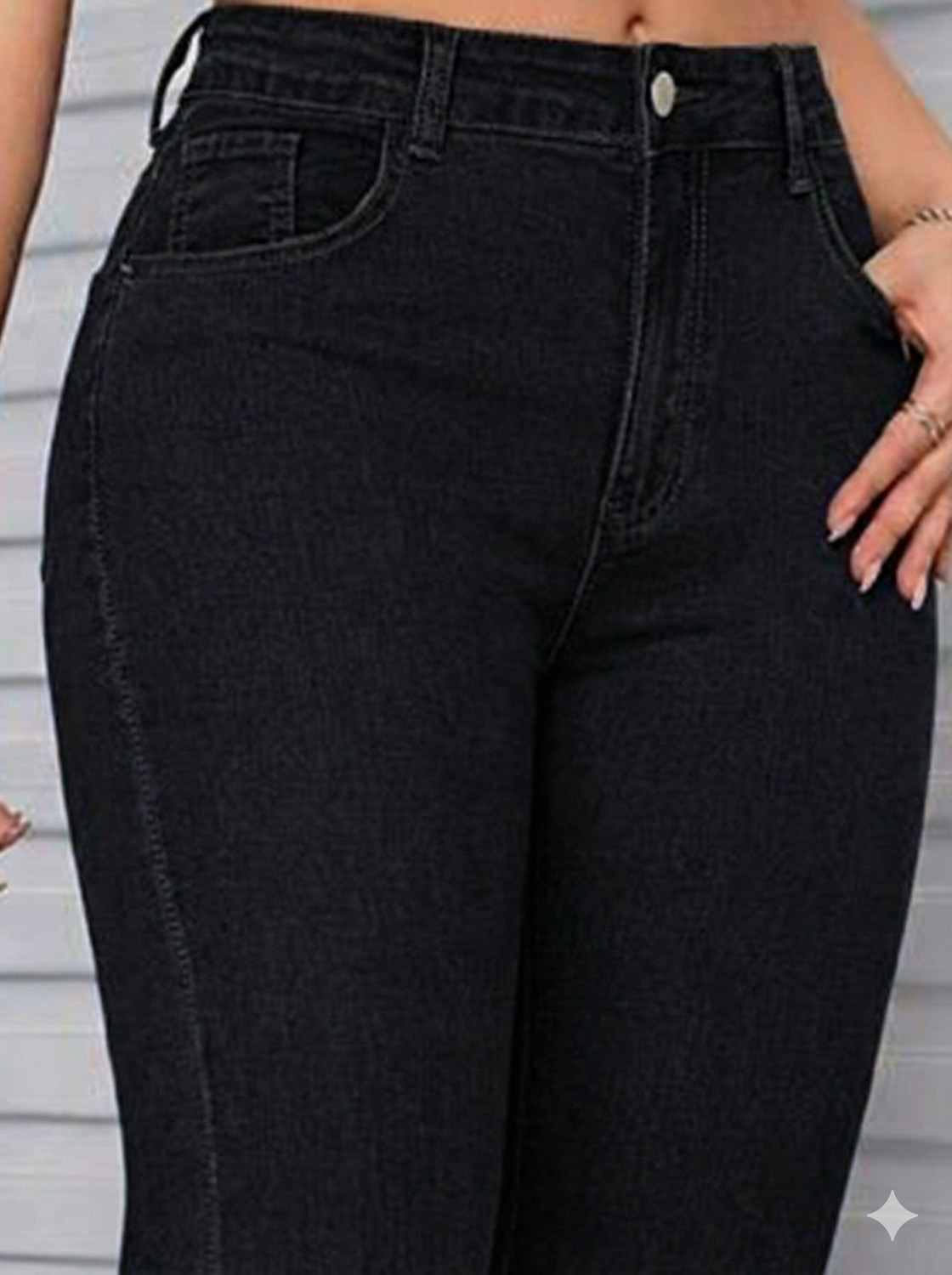 Image of silver threads Flared Women Black Jeans