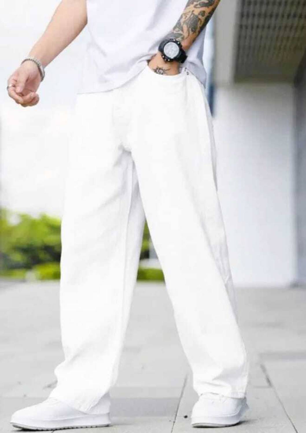 NAZDA Loose Fit Men White Jeans