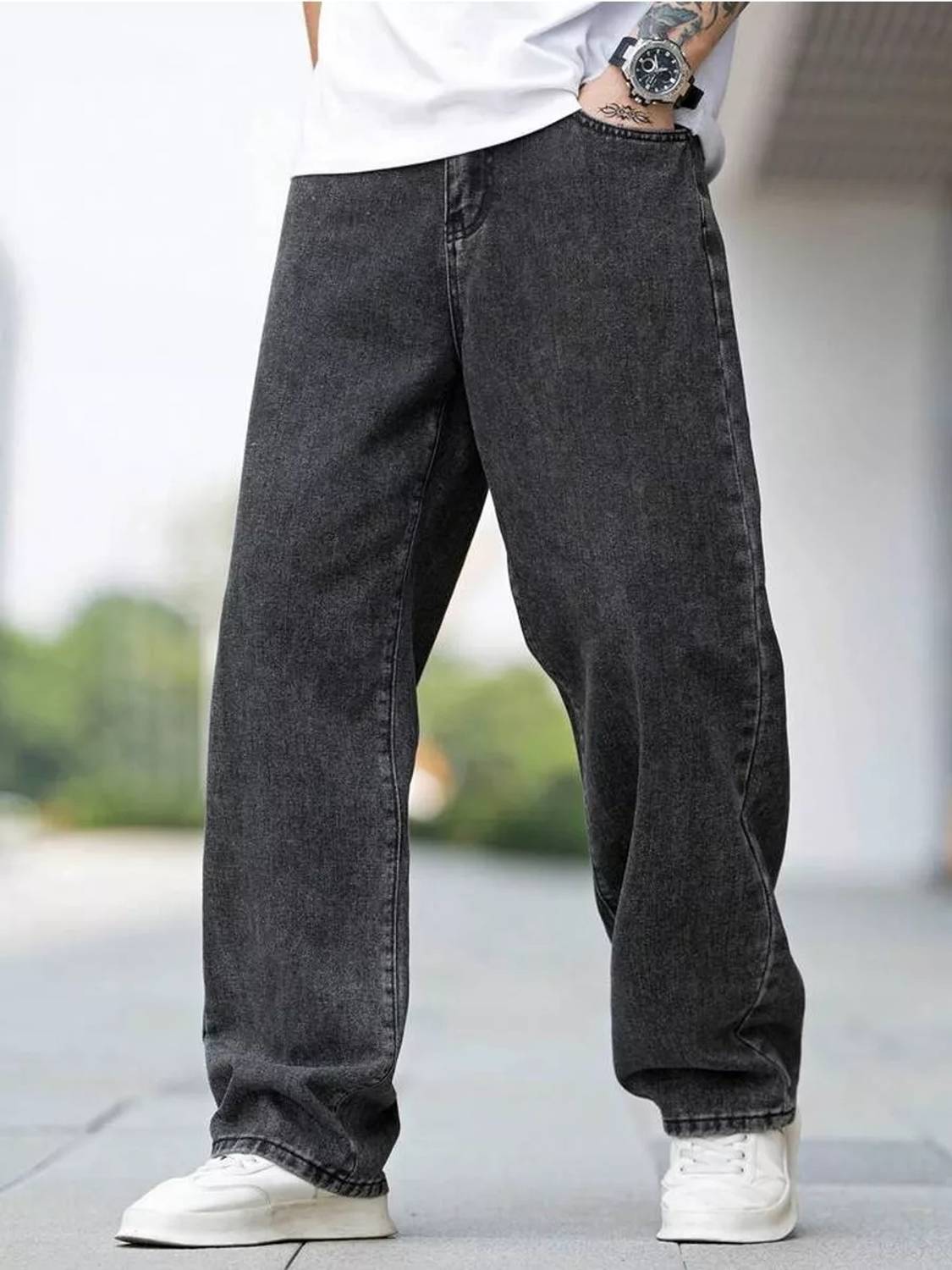 DENIM4MEN Straight Fit Dark Grey Jeans - Image 3