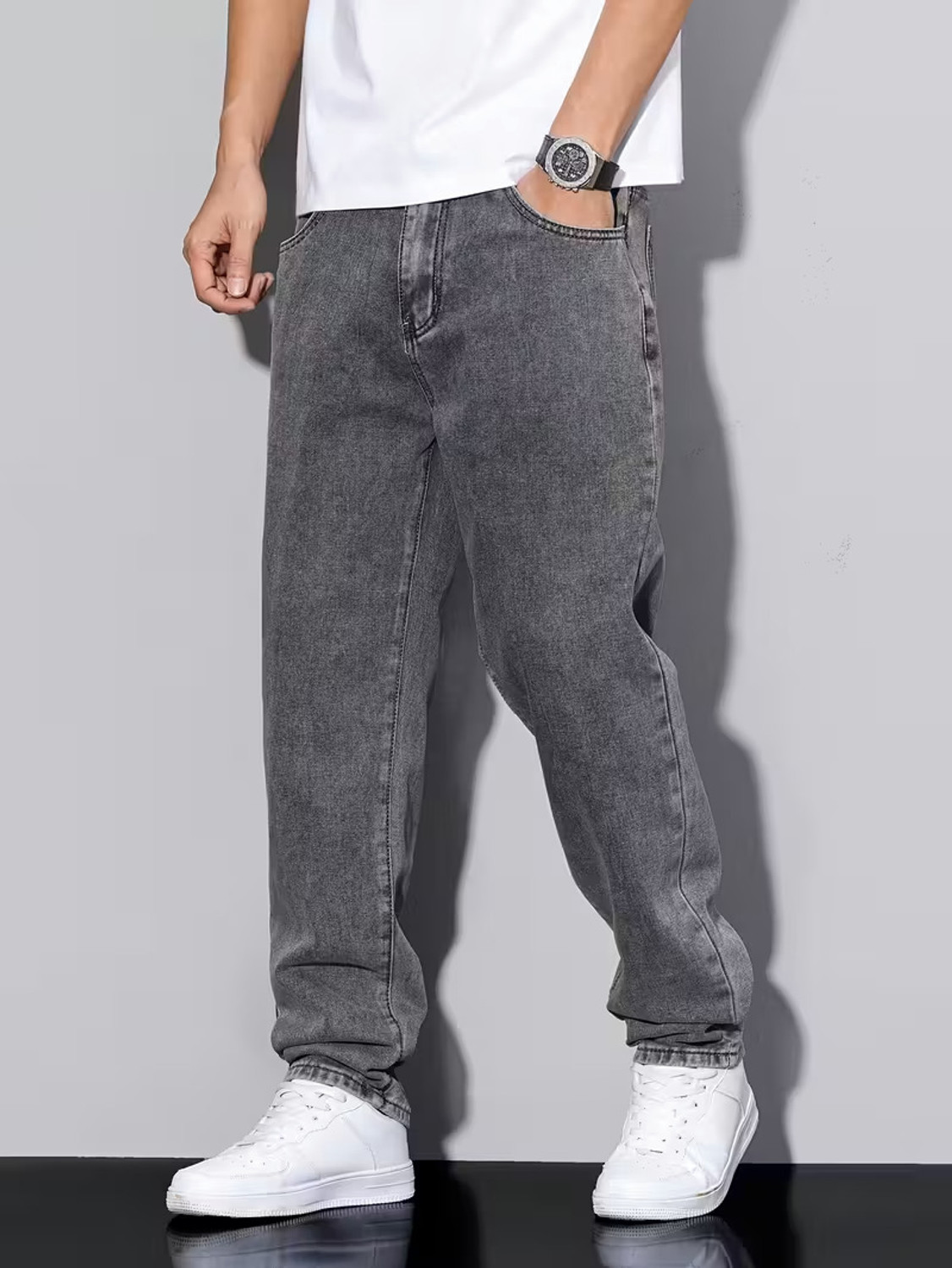 Image of Ambrane Men Regular Mid Rise Grey Jeans