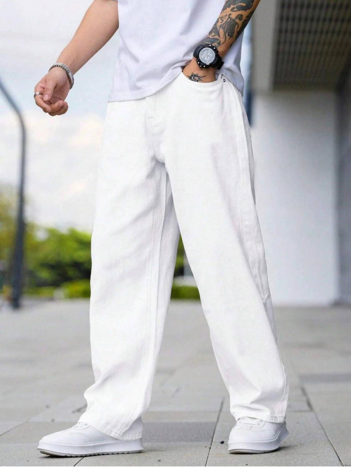 SELL4U Straight Fit Men White Jeans - Image 3