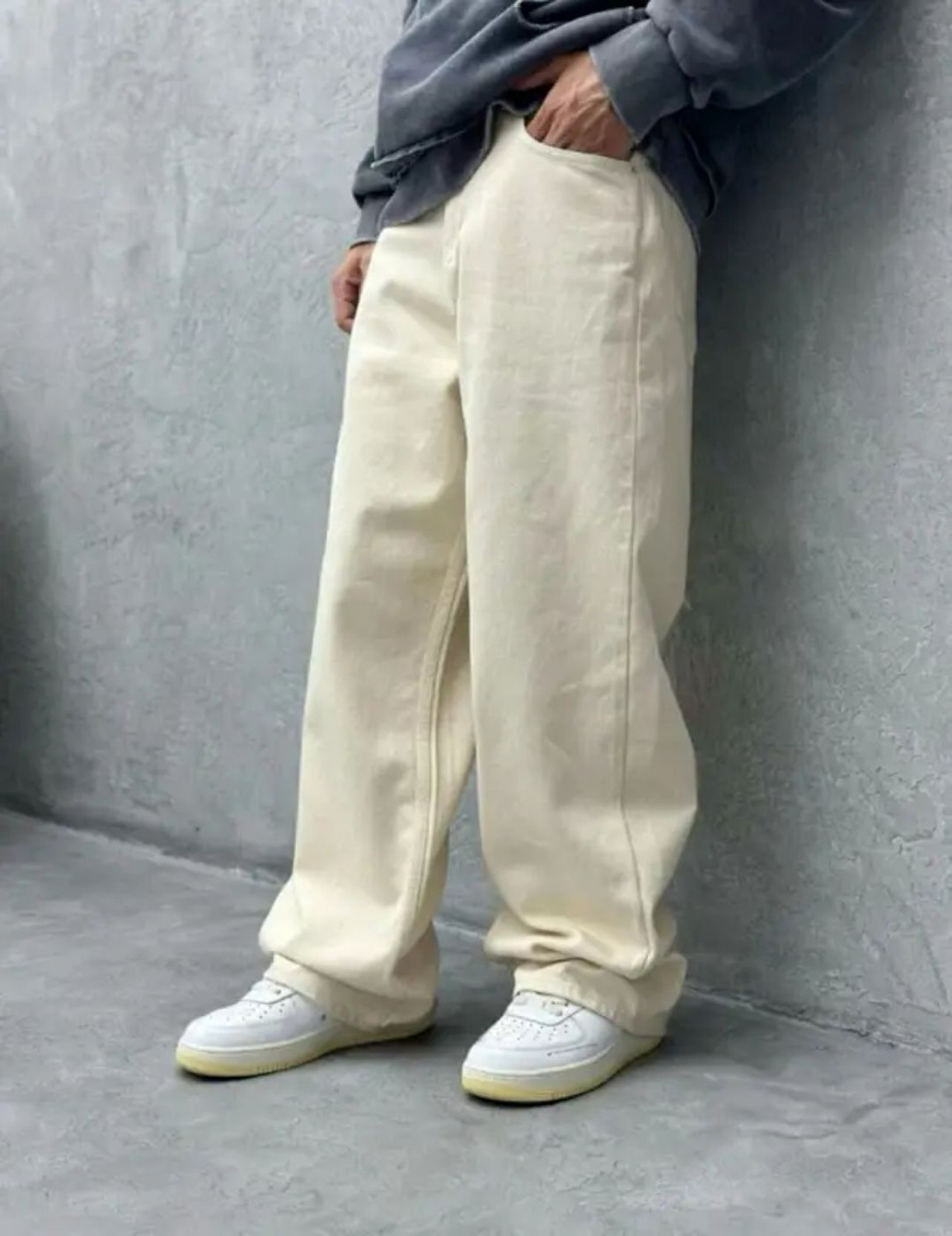 Image of Moda Rapido Loose Fit Men Beige Jeans