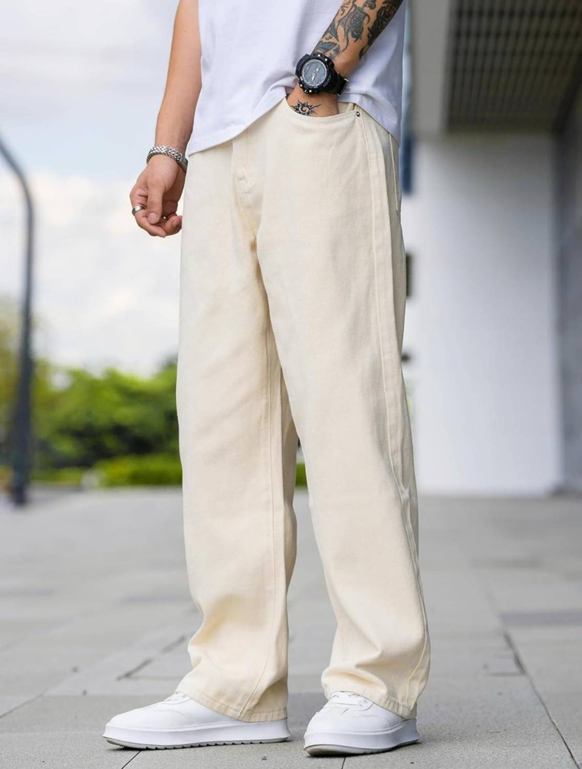 wearworld Loose Fit Men Beige Jeans - Image 5