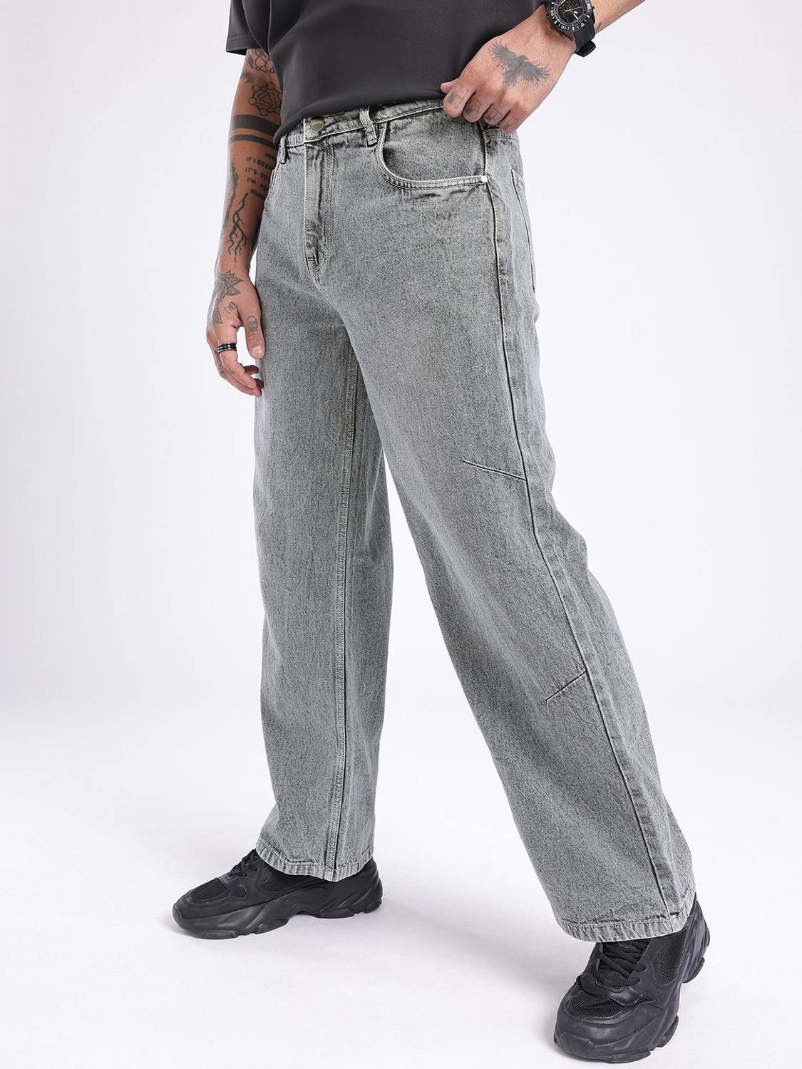 Glitchez Loose Fit Men Grey Jeans - Image 5