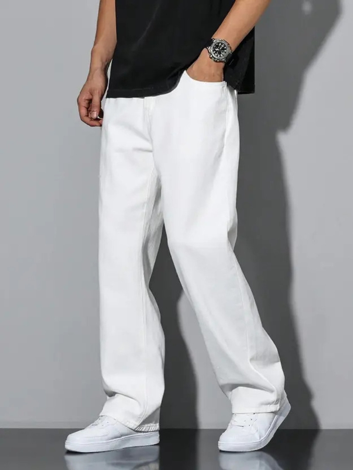 Image of CABRRR Loose Fit Men White Jeans