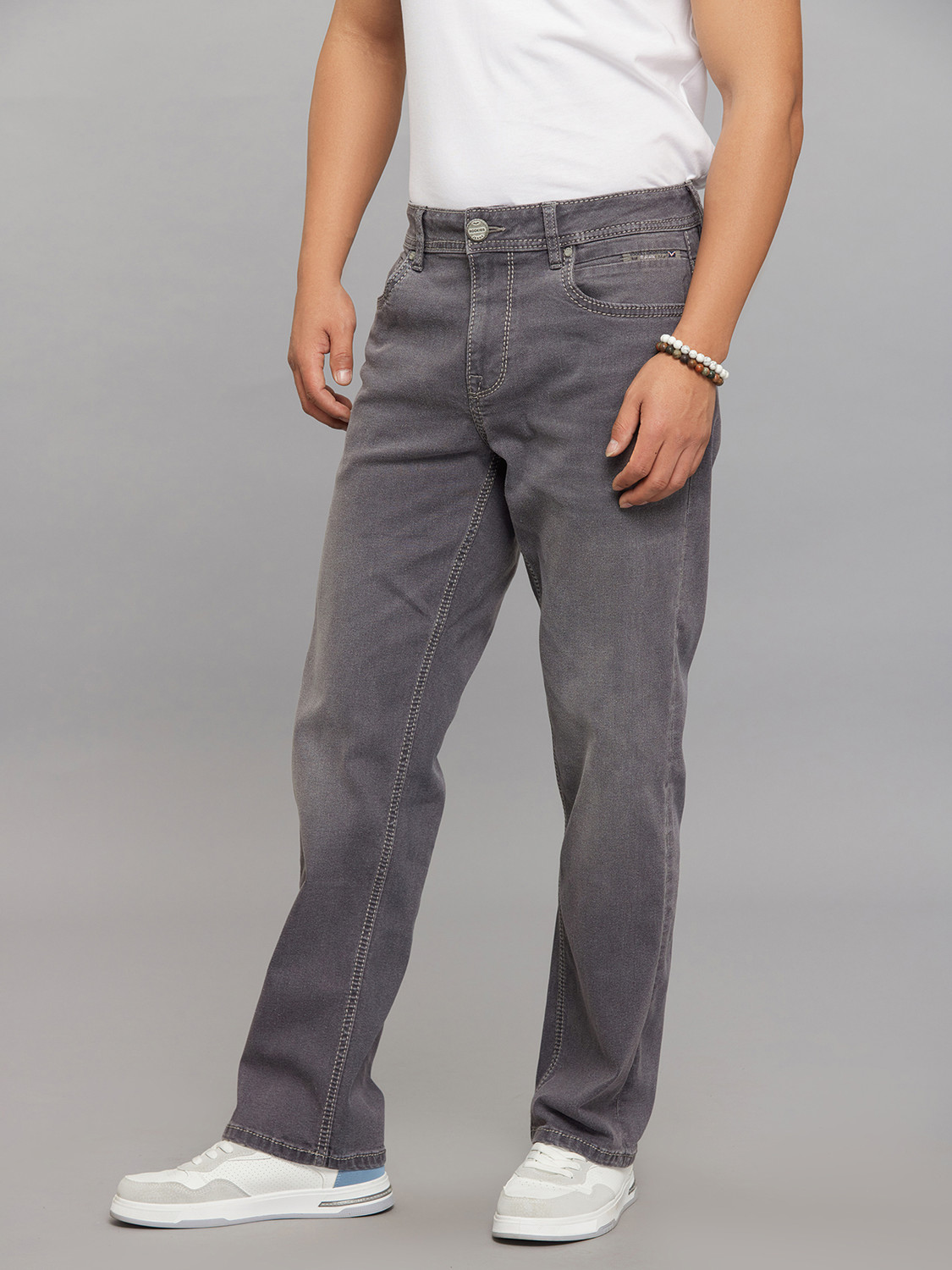 Image of ROOKIES Men Straight Fit Mid Rise Grey Jeans