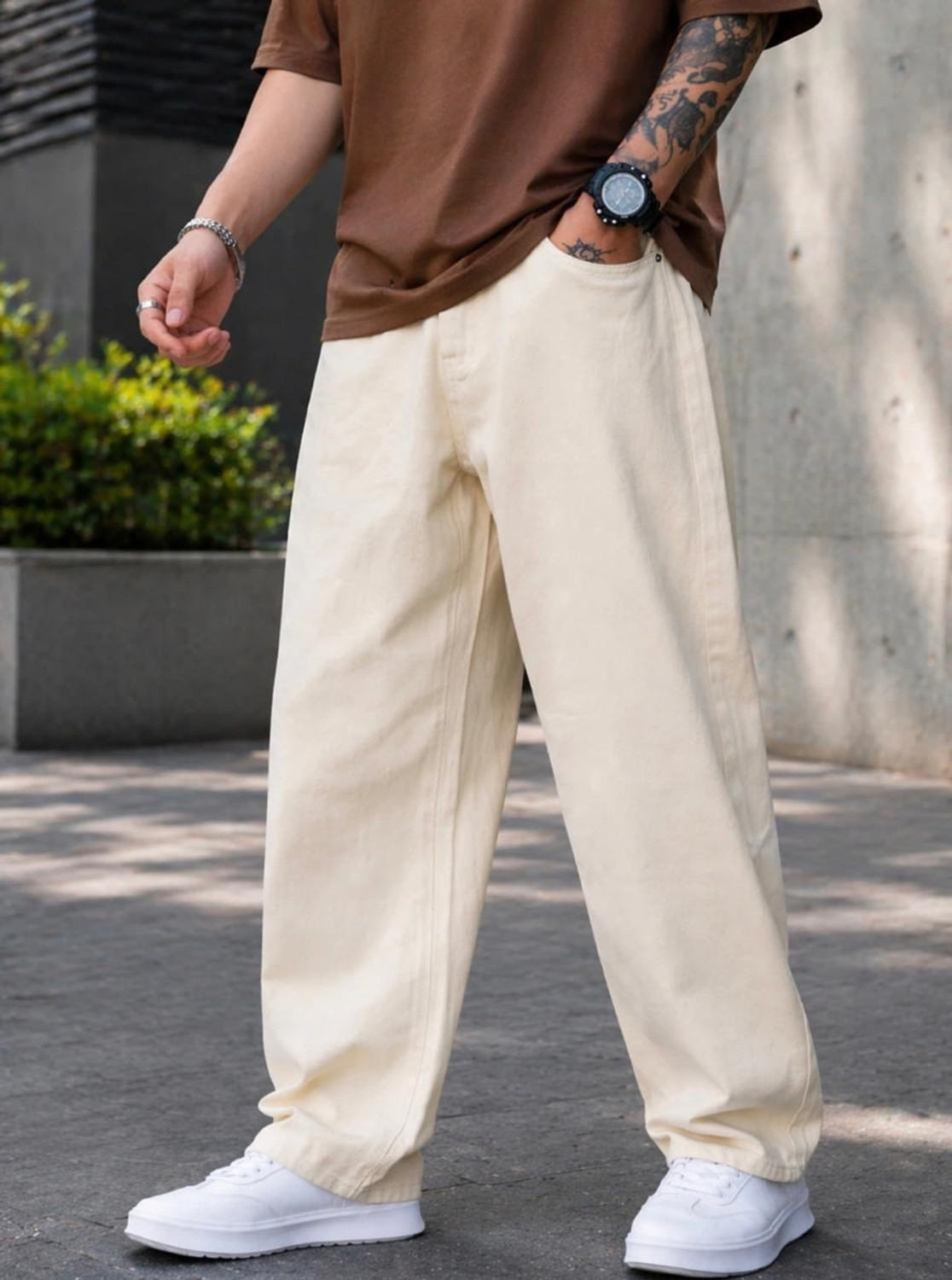 Image of FLAYING Loose Fit Men Beige Jeans