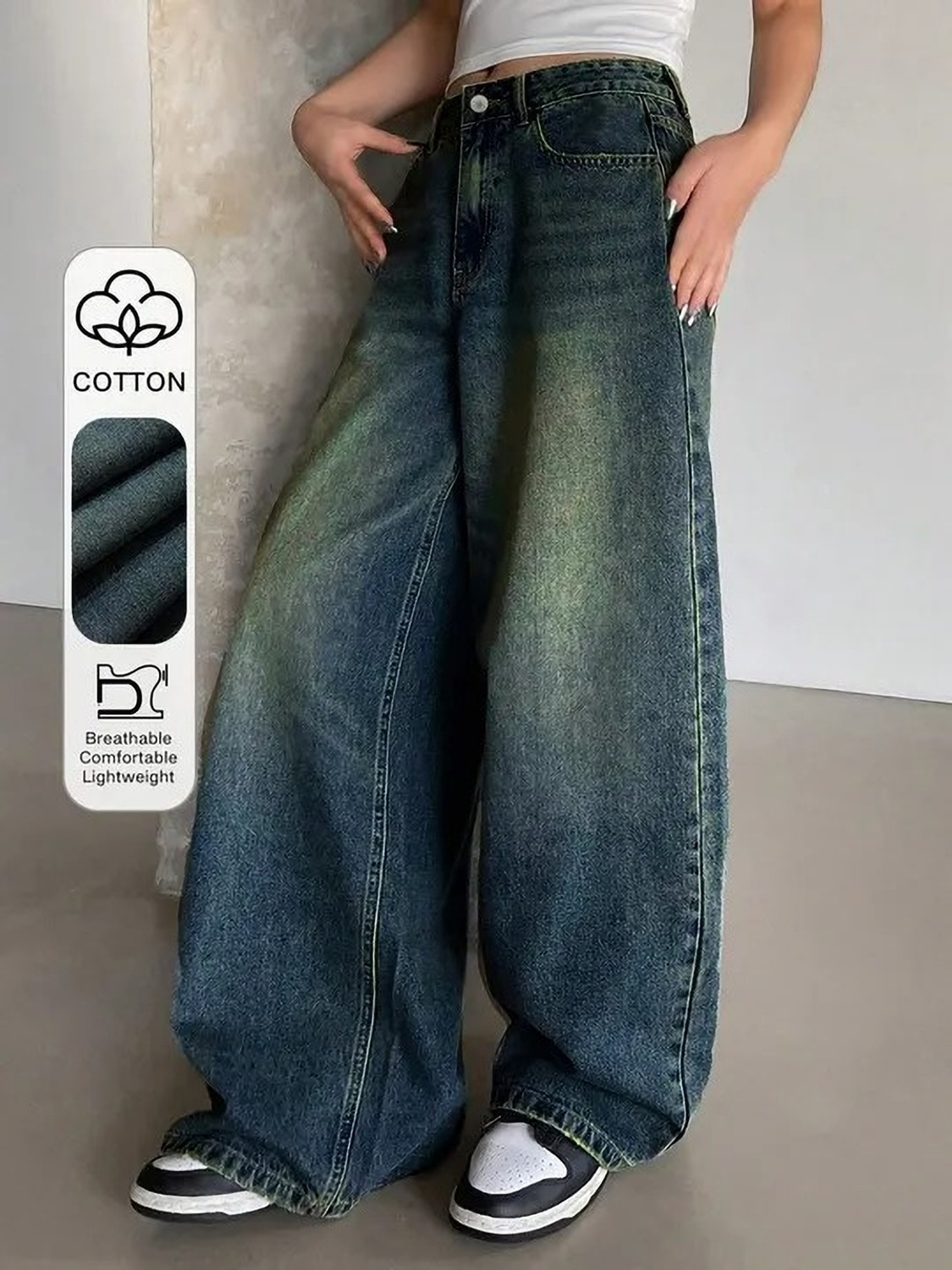 Image of KOTTY Baggy Fit Women Blue Jeans