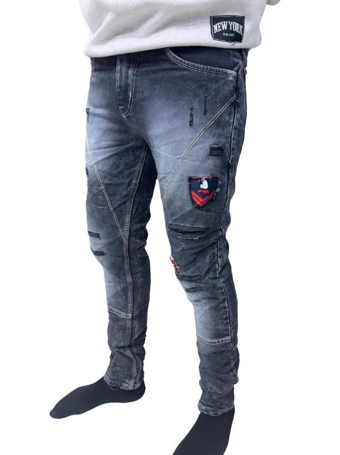 Image of Trimted Regular Men Dark Blue Jeans