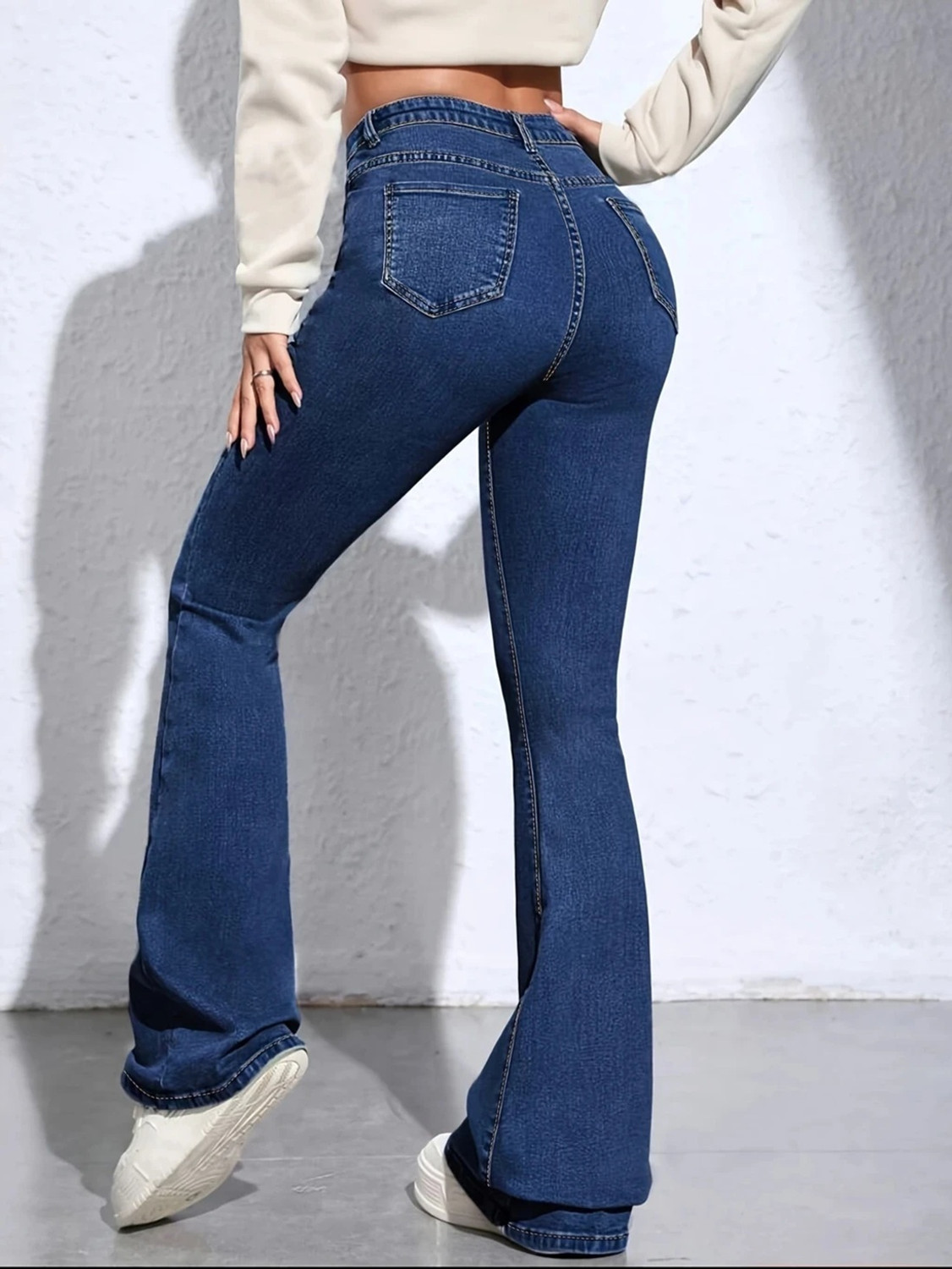 Image of GLOBENAUT Flared Women Dark Blue Jeans