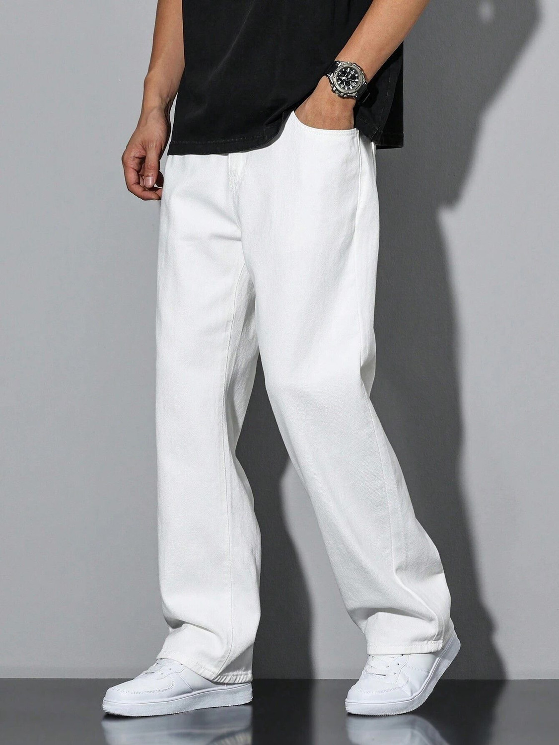 Image of Moda Pride Men Loose Fit Mid Rise White Jeans