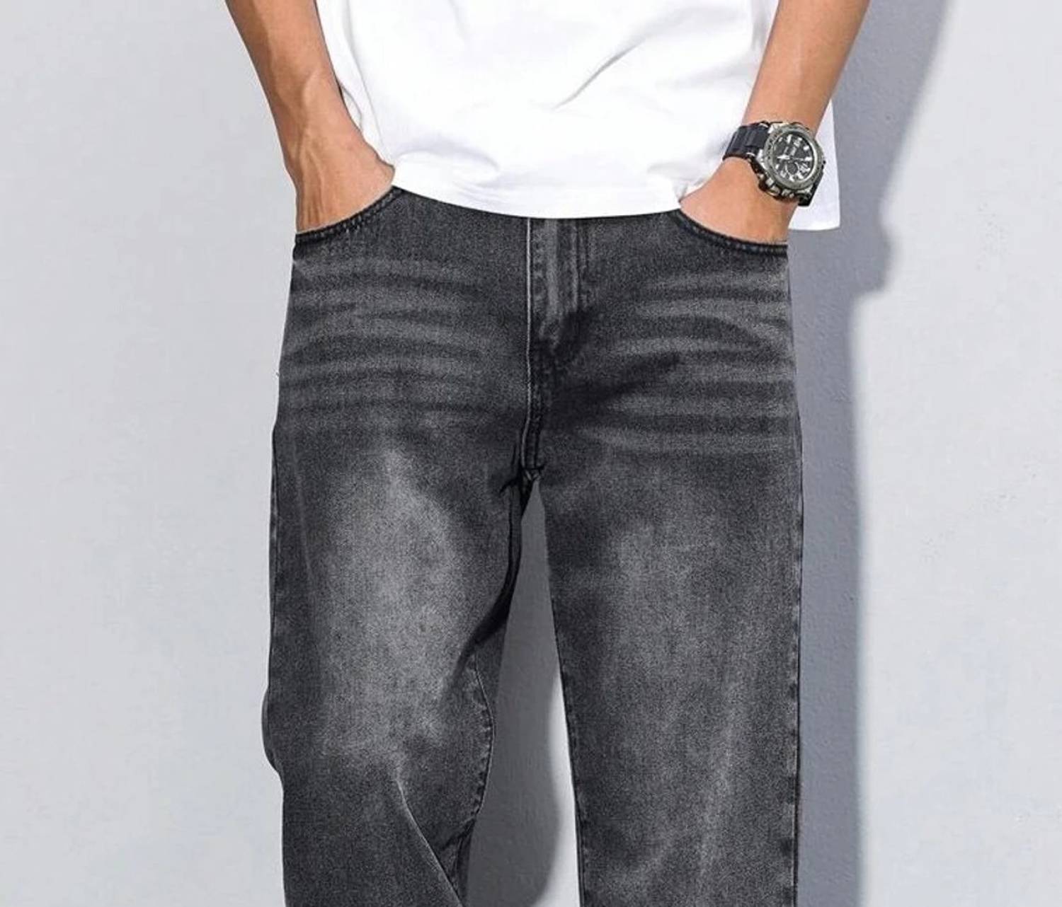 DENIM Loose Fit Men Dark Grey Jeans - Image 4