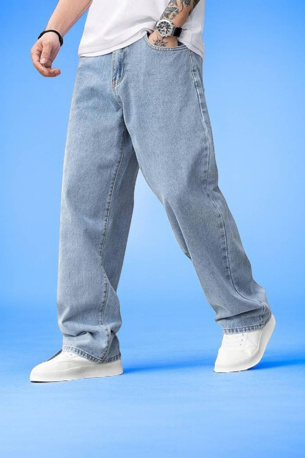 AzureAttire Loose Fit Men Light Blue Jeans