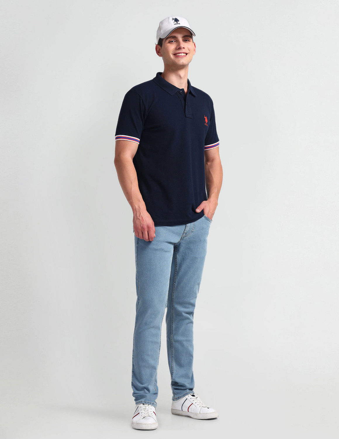 Image of U.S. POLO ASSN. Men Skinny Mid Rise Blue Jeans