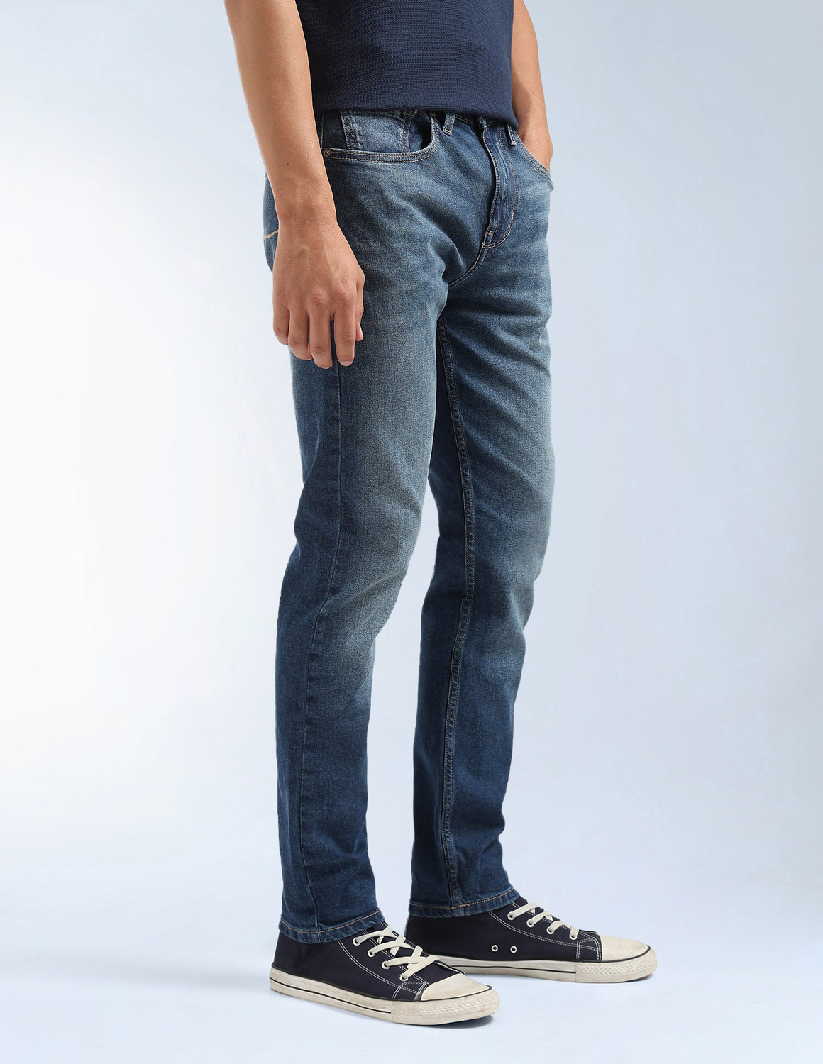 Image of FLYING MACHINE Tapered Fit Men Blue Jeans