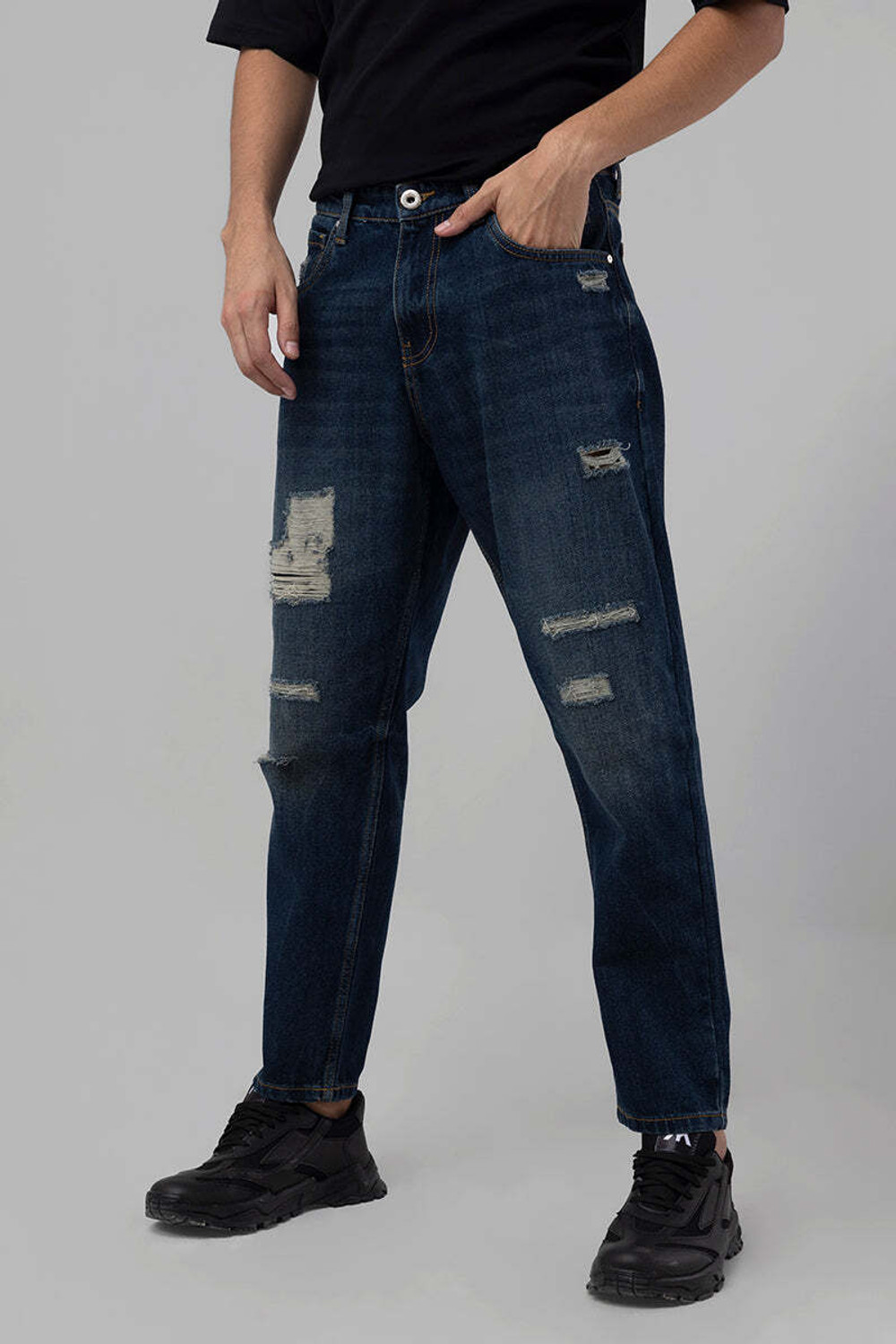 Image of Snitch Relaxed Fit Men Dark Blue Jeans