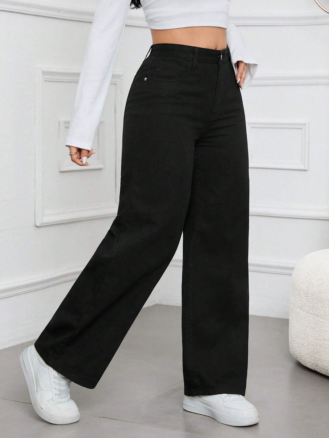 Image of DENIM LOOK Straight Fit Women Black Jeans