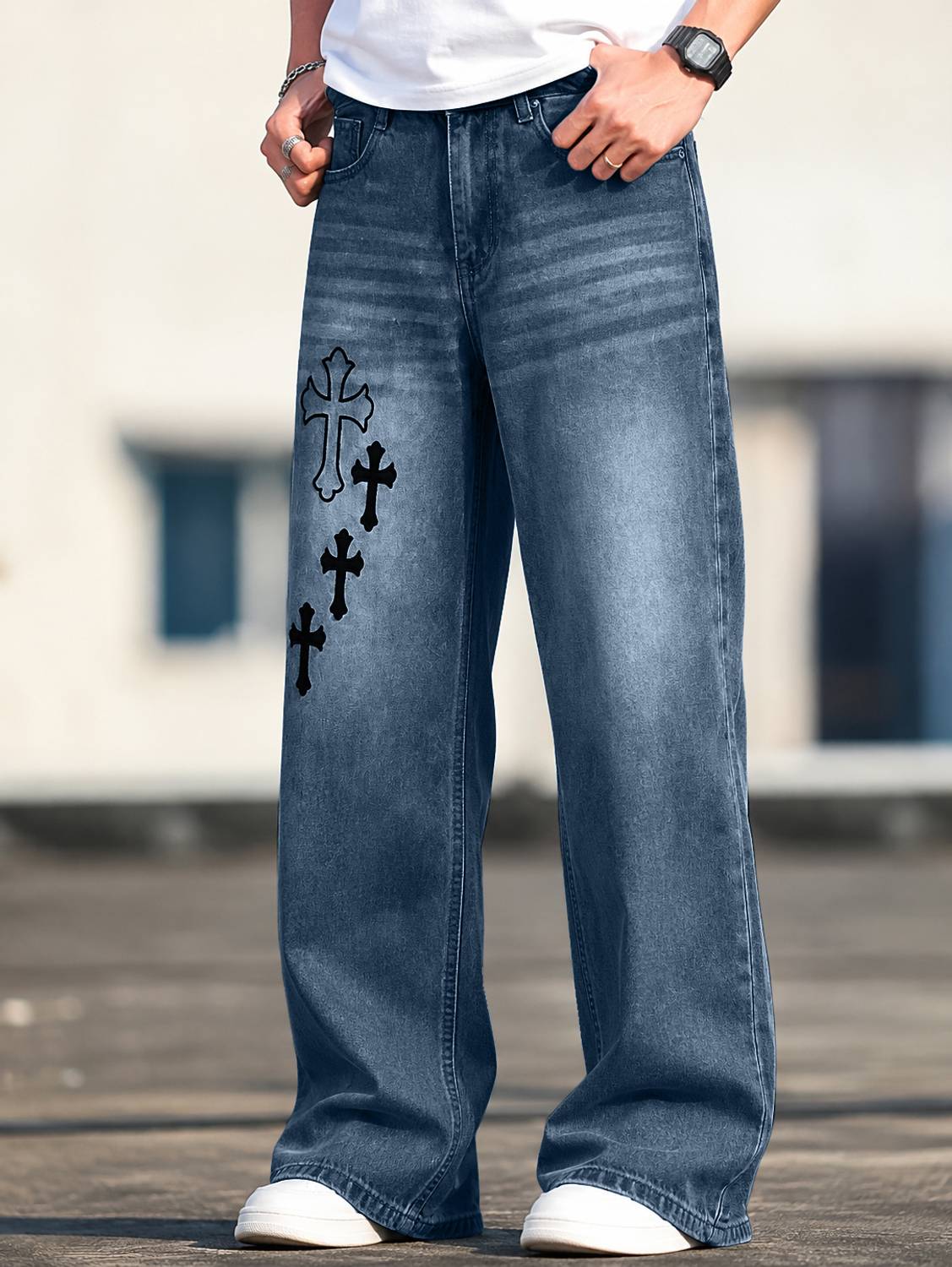 Plus91 Baggy Fit Men Dark Blue Jeans - Image 4