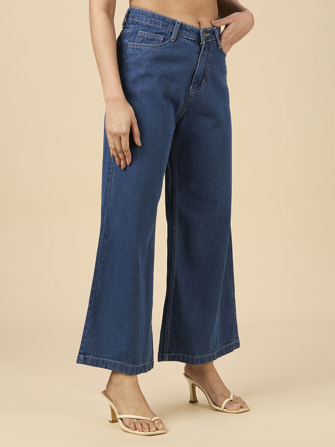 Image of 3BUTTERFLIES Flared Women Blue Jeans