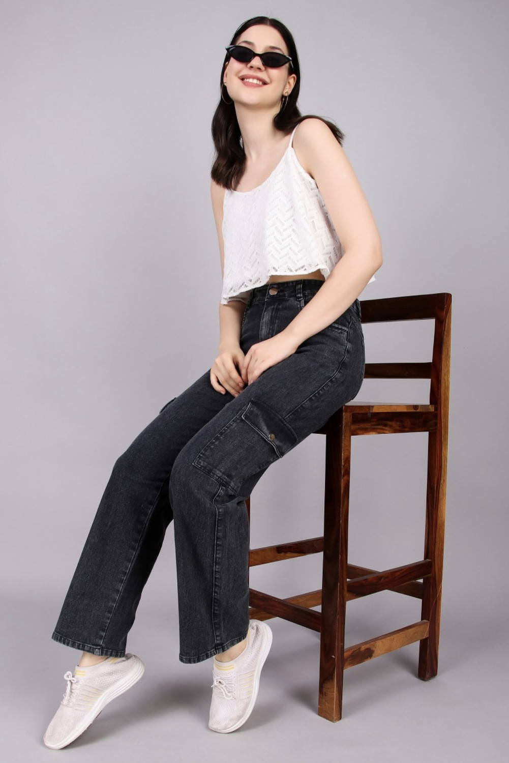 Image of TRENDY LOOKS Straight Fit Women Dark Grey Jeans