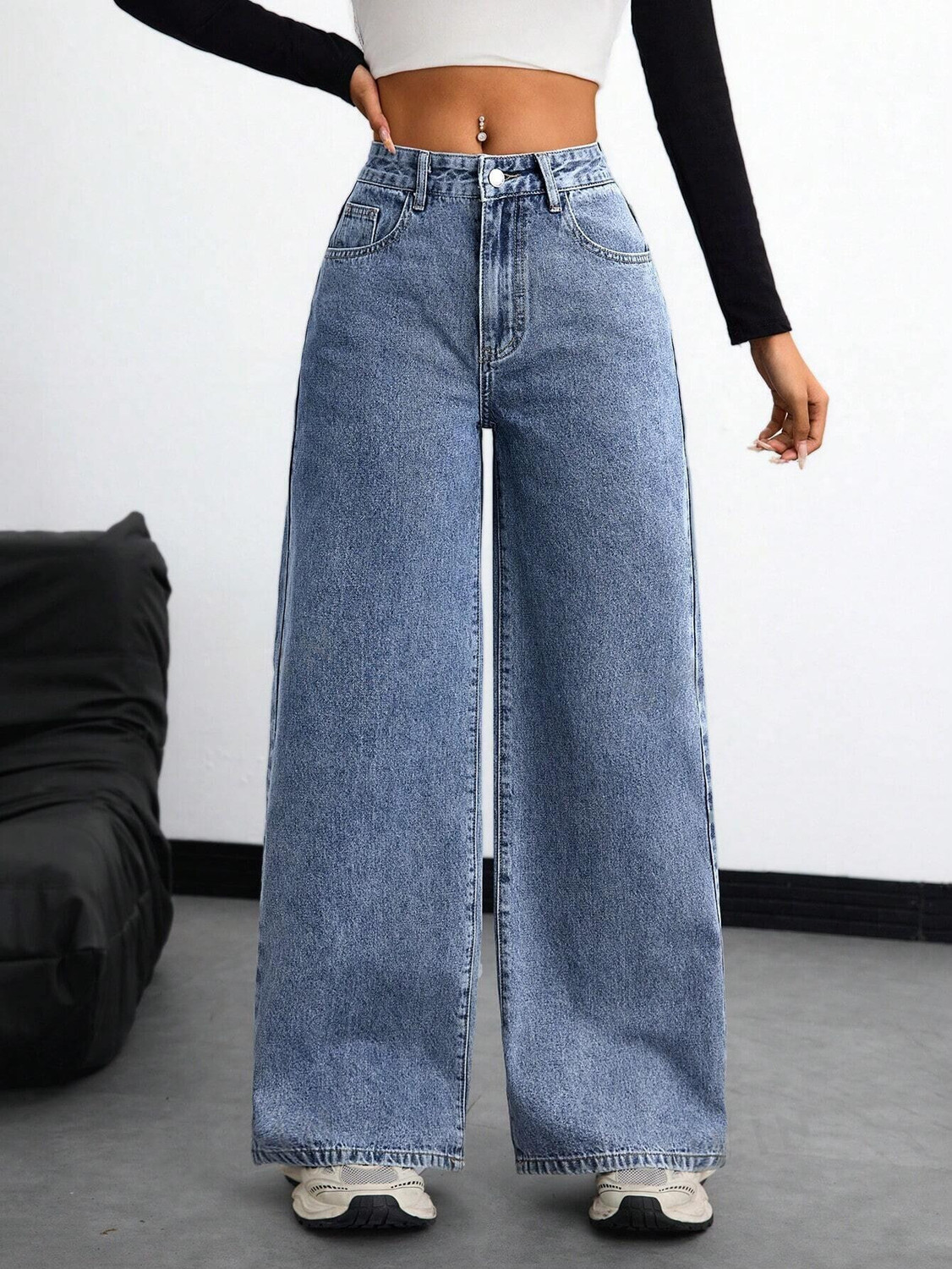 Image of VK Fashion Wide Leg Women Blue Jeans