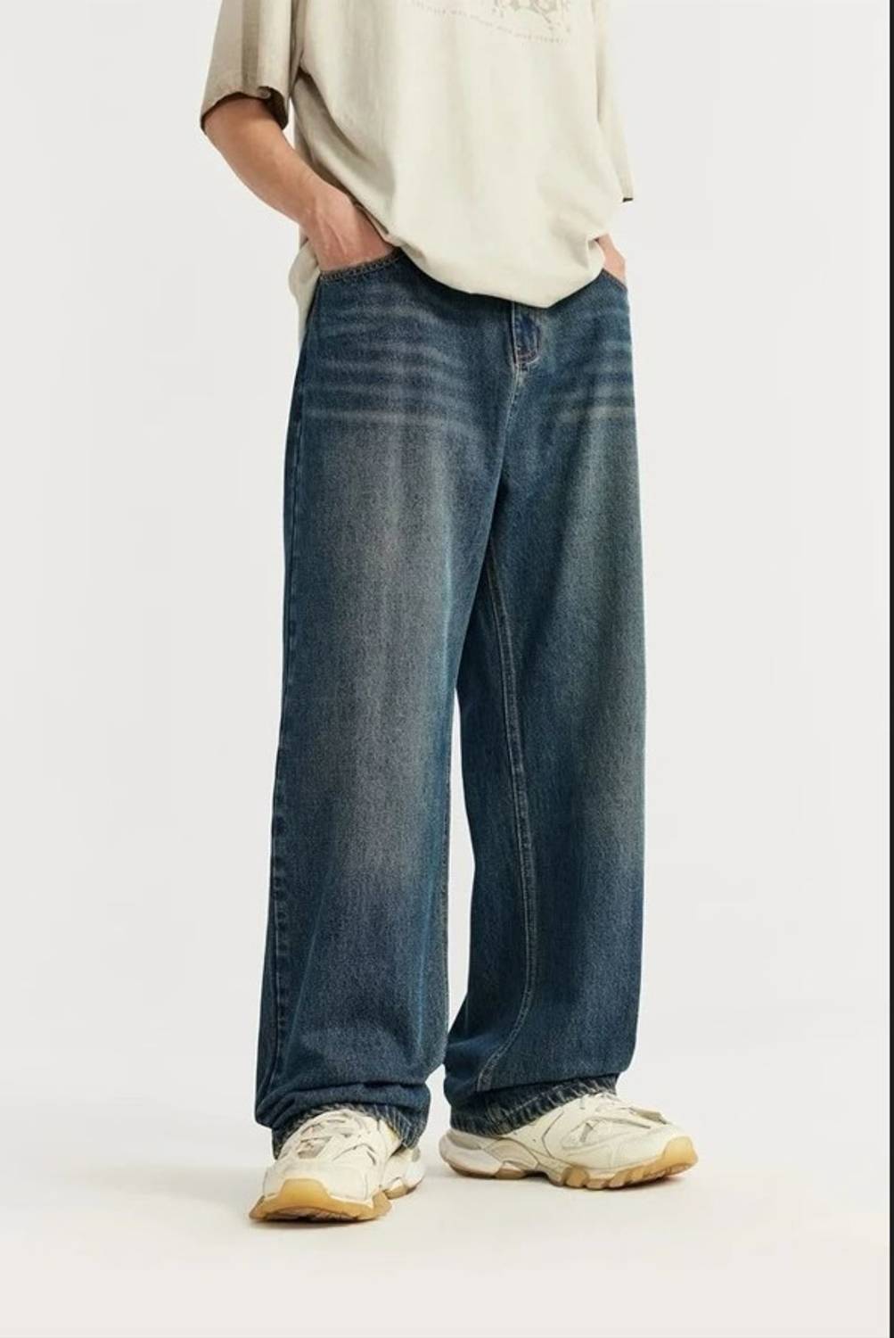 RIHANTRADE Wide Leg Men Blue Jeans