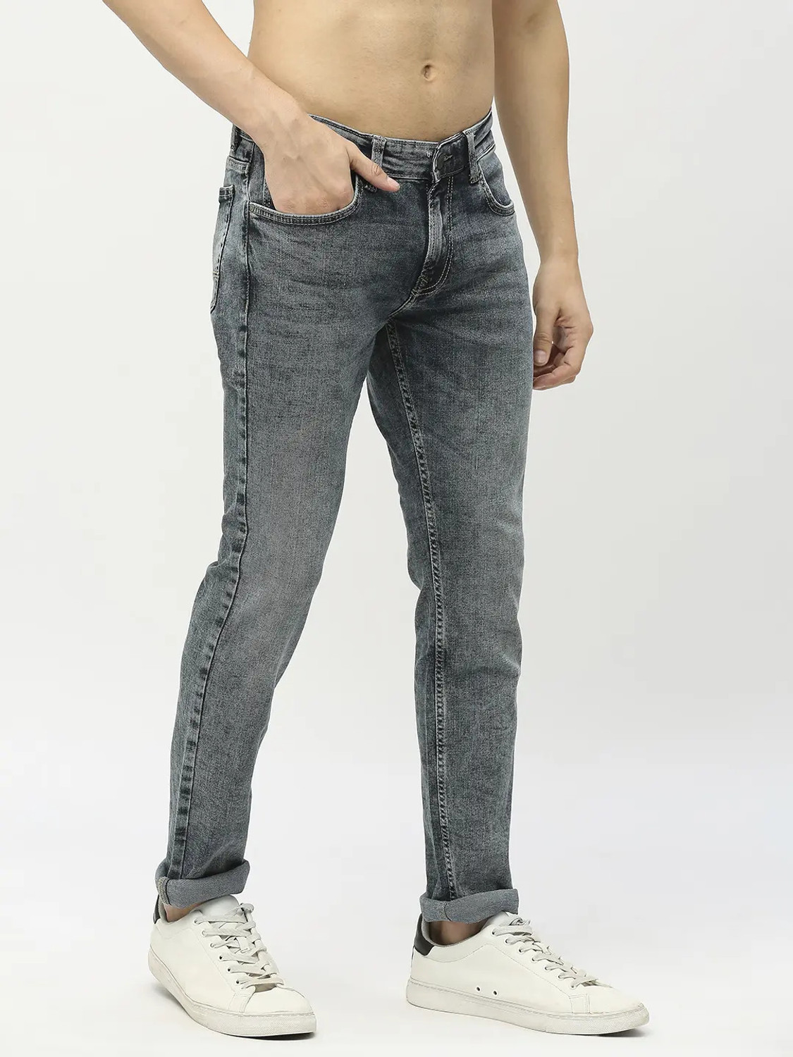 Image of Spykar Slim Men Grey Jeans