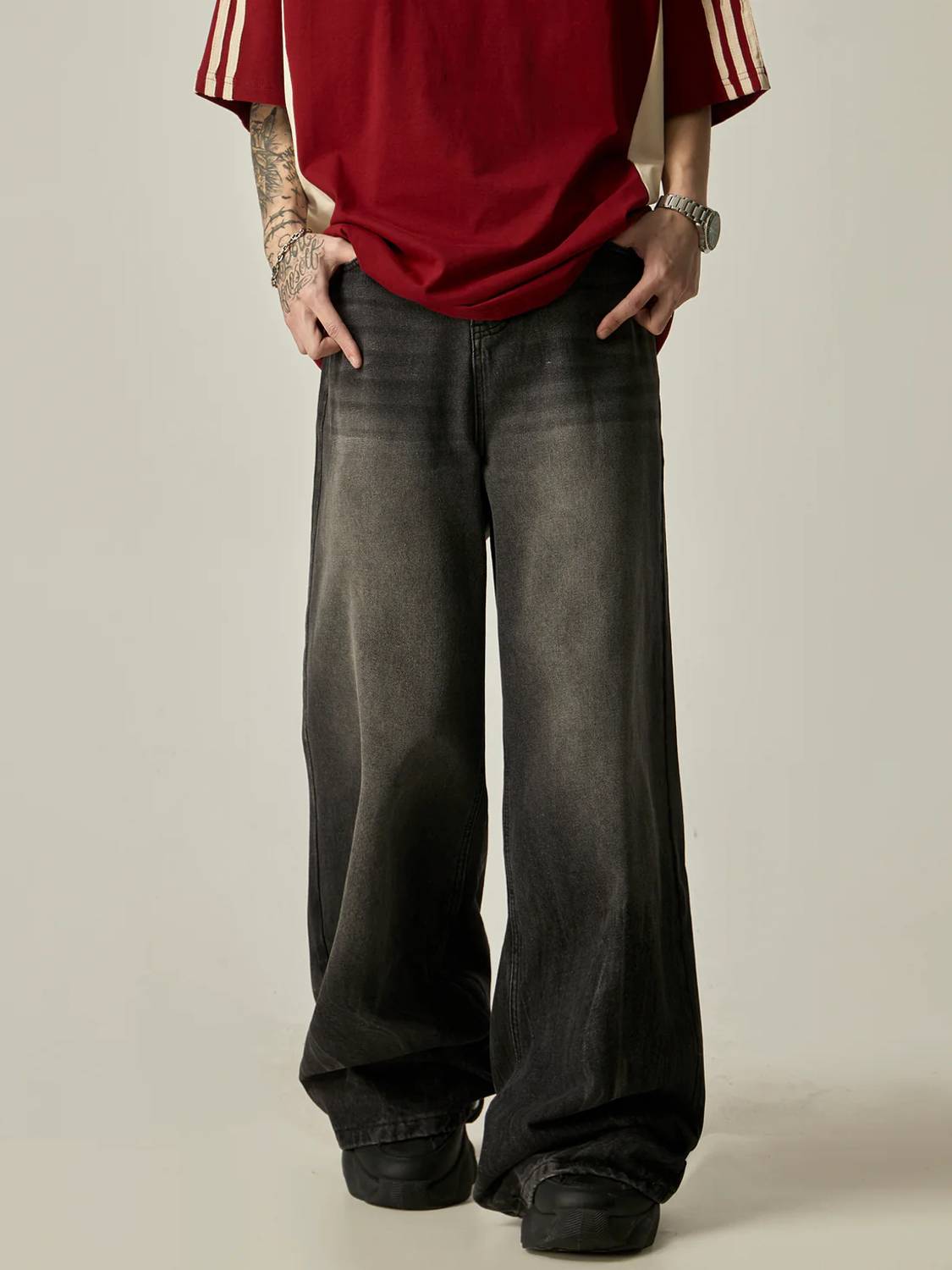 sky collection Wide Leg Men Black Jeans - Image 4