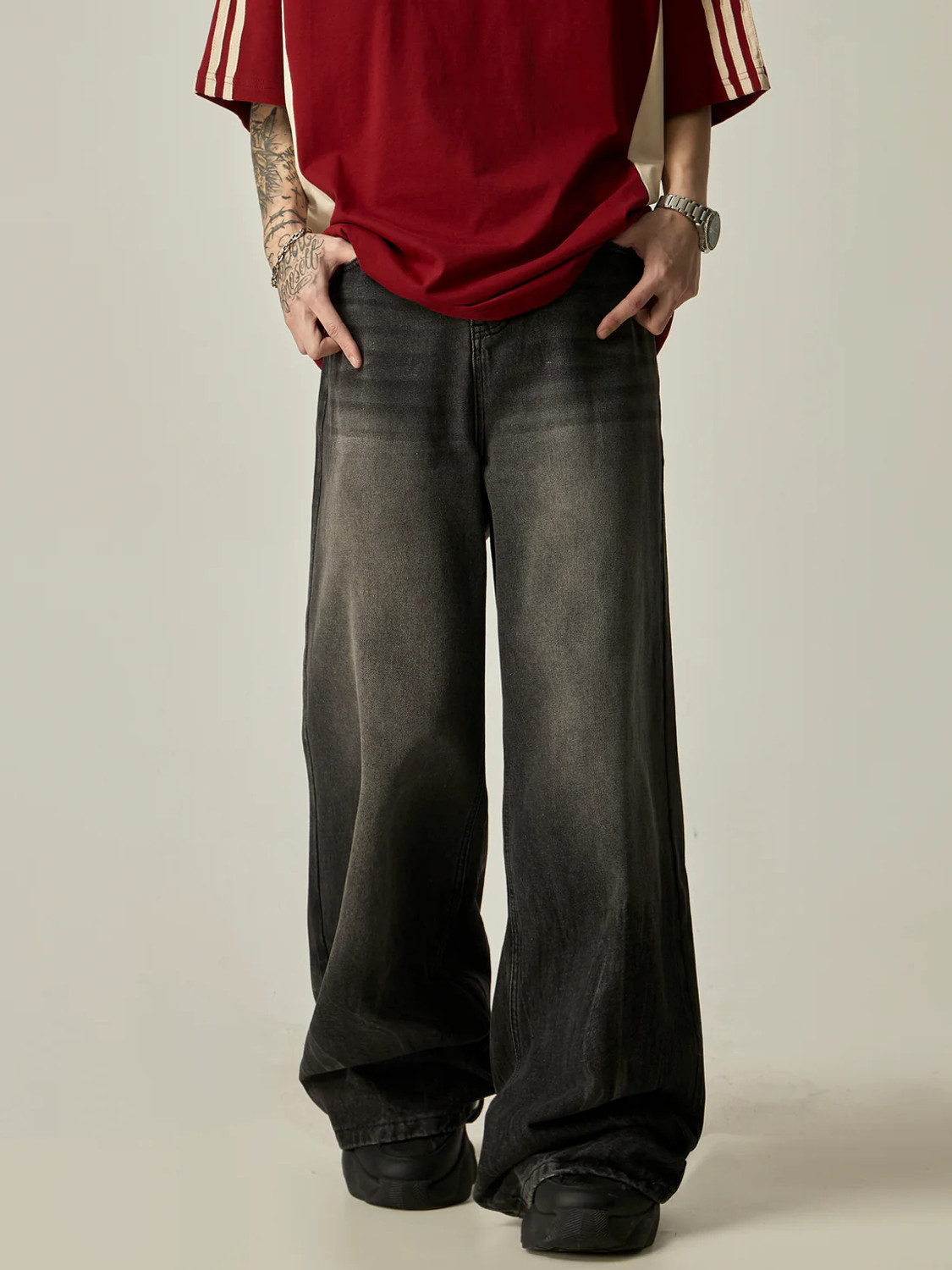 Image of URBELLA Loose Fit Men Black Jeans