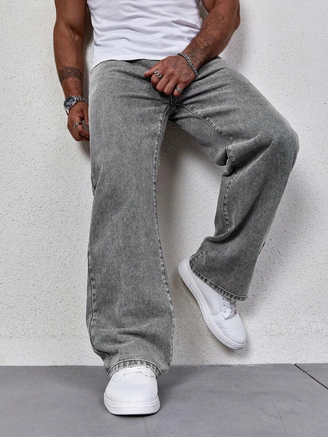 Image of DENROX DENIM Loose Fit Men Grey Jeans