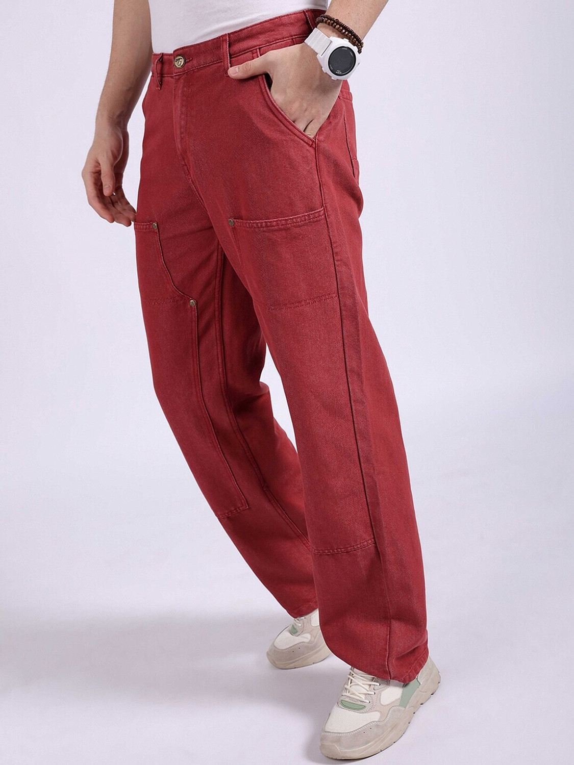 Image of The Indian Garage Co. Loose Fit Men Red Jeans