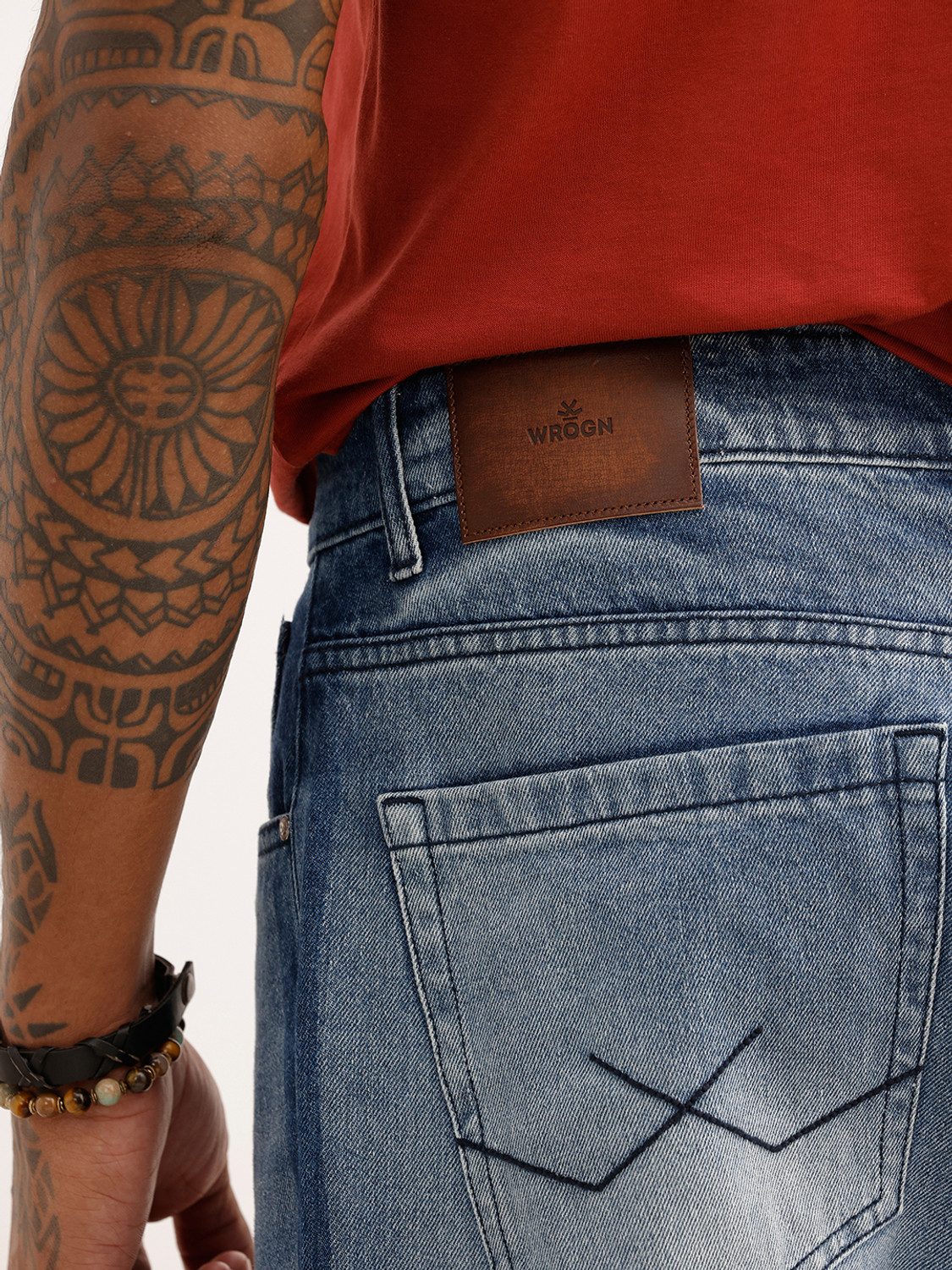 Image of WROGN Men Loose Fit Mid Rise Blue Jeans