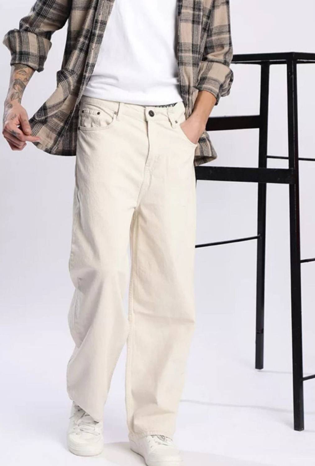 Zaba Denim Relaxed Fit Men Beige, White Jeans - Image 3