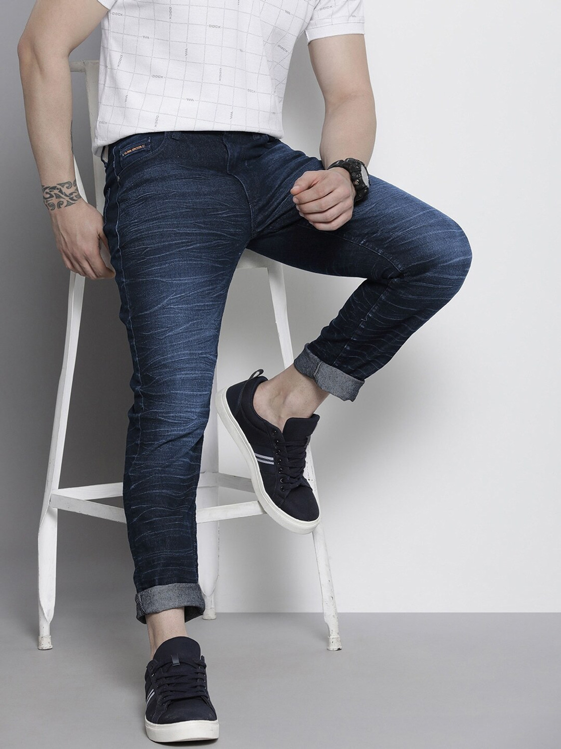 Image of The Indian Garage Co. Slim Men Dark Blue Jeans