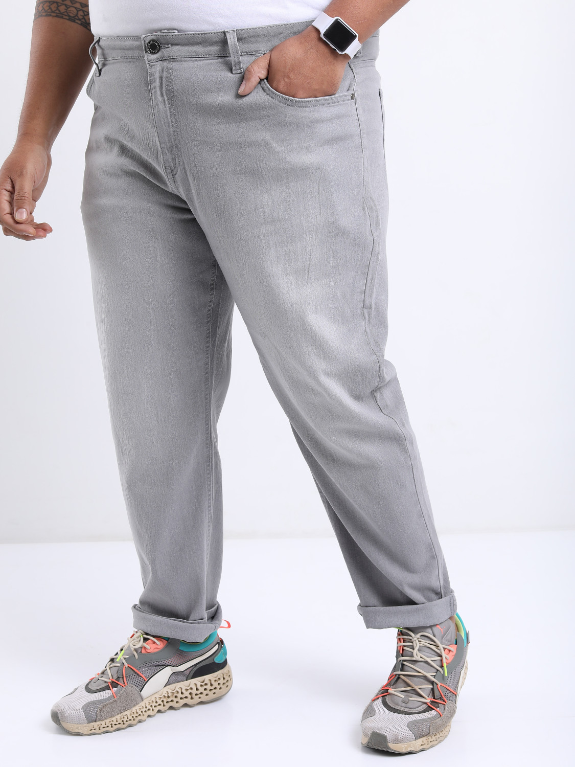 Image of HIGHLANDER Plus Size Regular Men Grey Jeans
