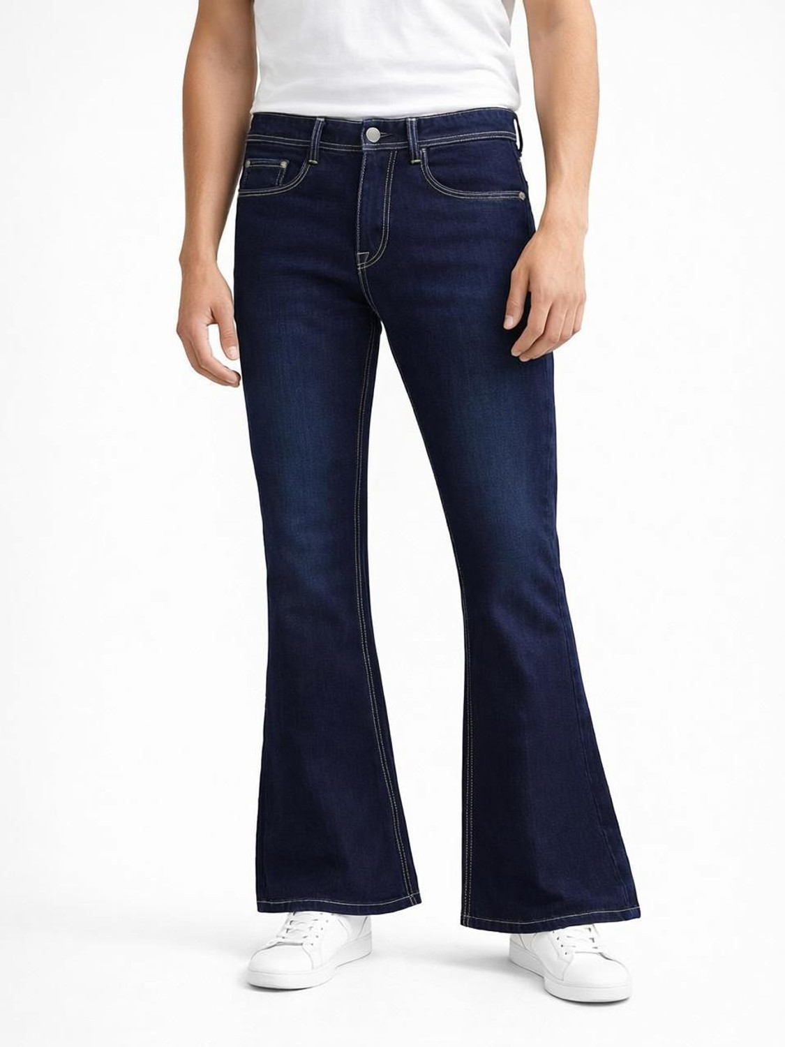 Image of Trimted Flared Men Dark Blue Jeans
