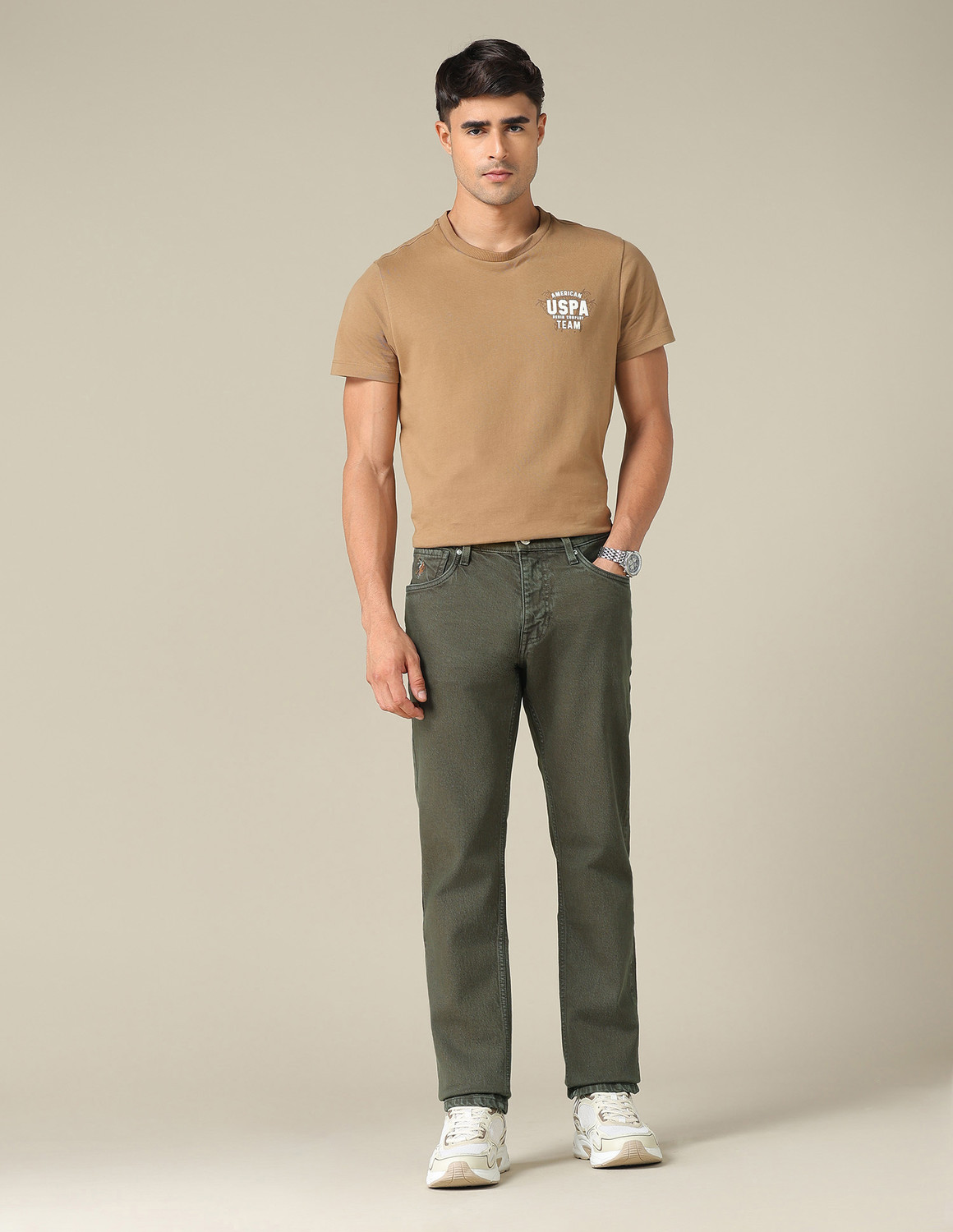 Image of U.S. Polo Assn. Denim Co. Tapered Fit Men Green Jeans