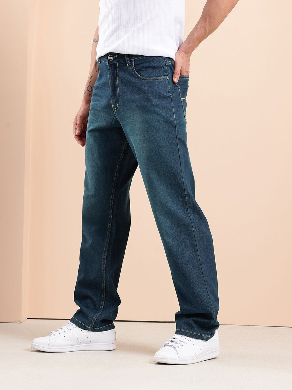 Image of Mast & Harbour Straight Fit Men Blue Jeans