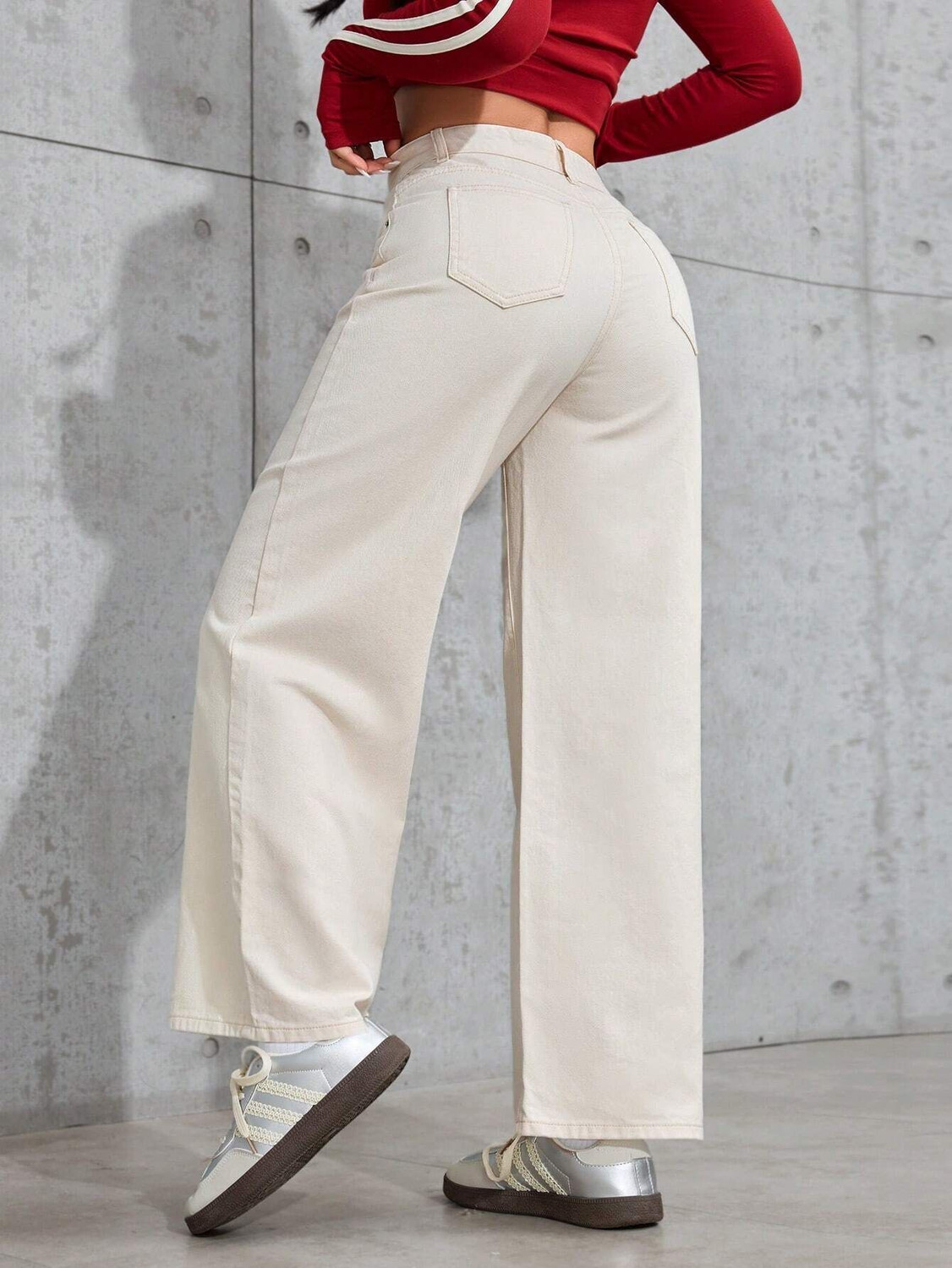 Image of Vktex Relaxed Fit Women Beige Jeans