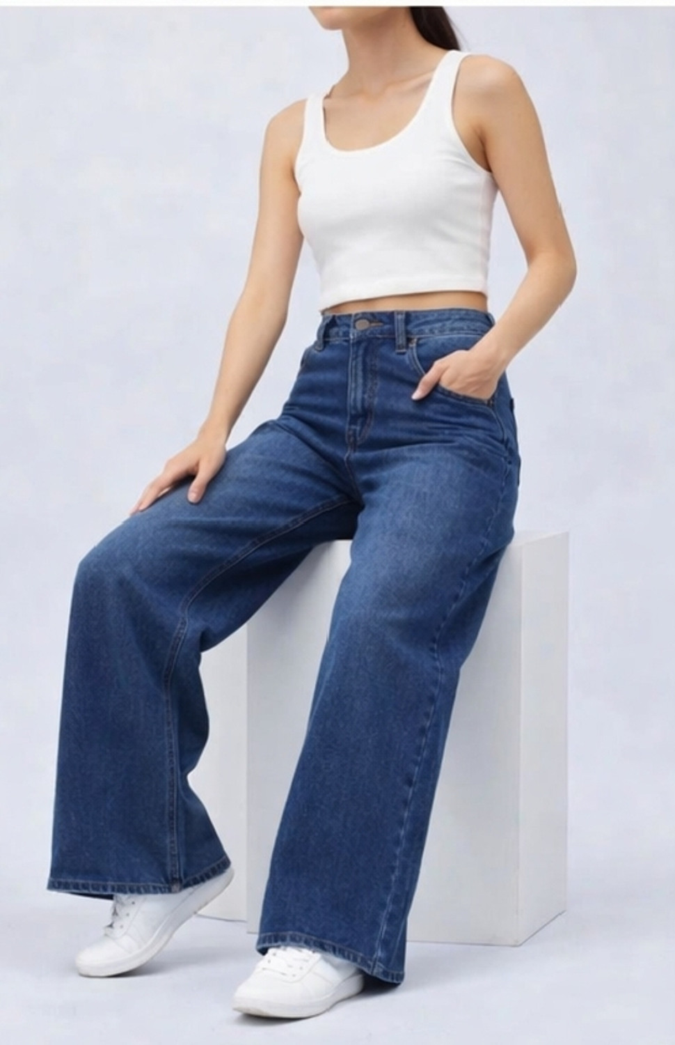 Image of MERCEL Wide Leg Women Blue Jeans
