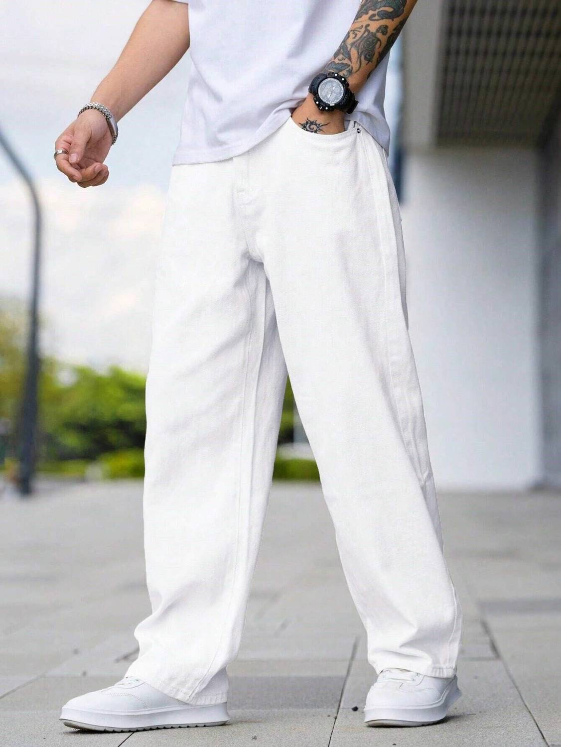 mevan Loose Fit Men White Jeans