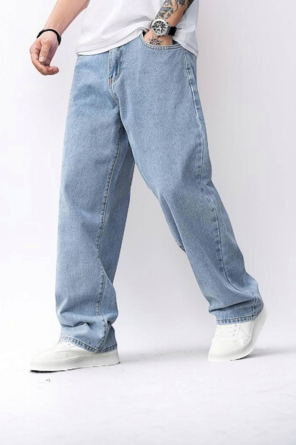 AzureAttire Loose Fit Men Light Blue Jeans