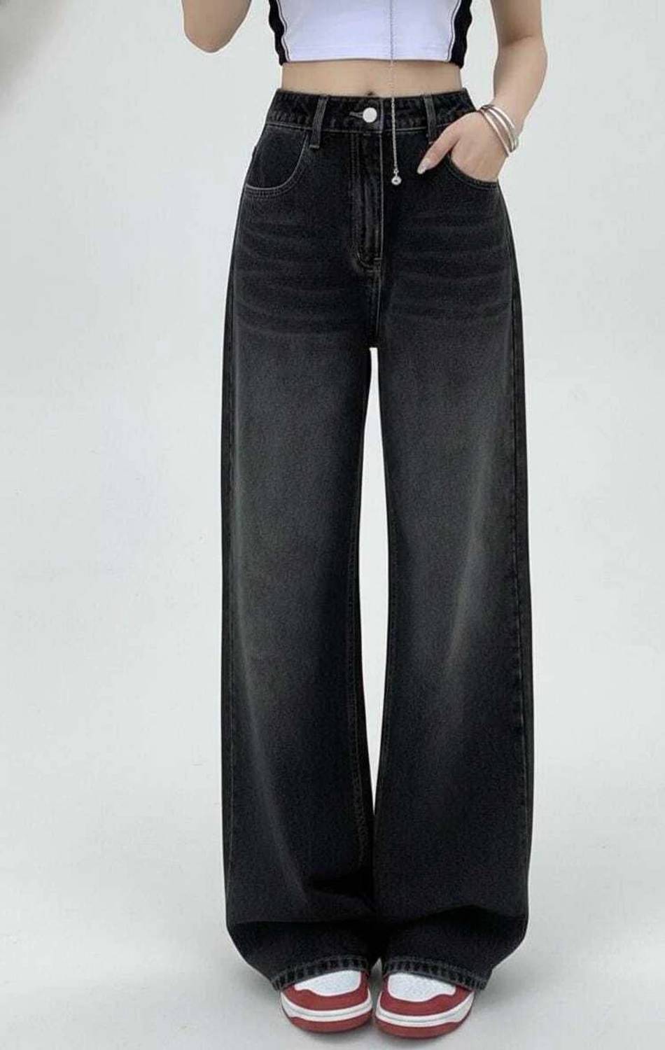 KOTTY Wide Leg Women Black Jeans