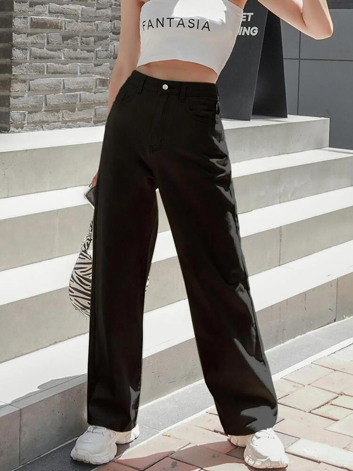 Image of KOTTY Wide Leg Women Black Jeans