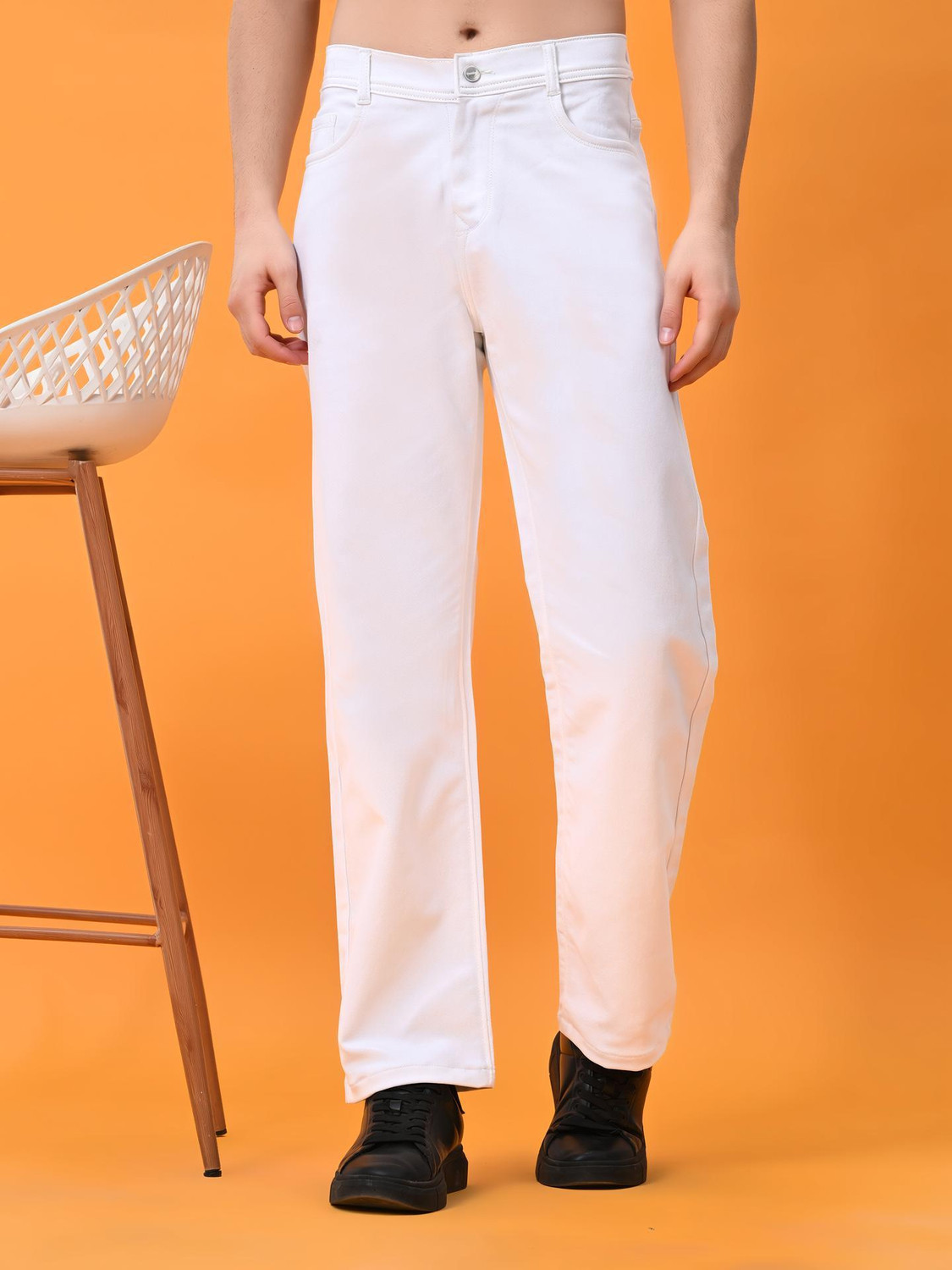 Image of Mast & Harbour Men Loose Fit Mid Rise White Jeans