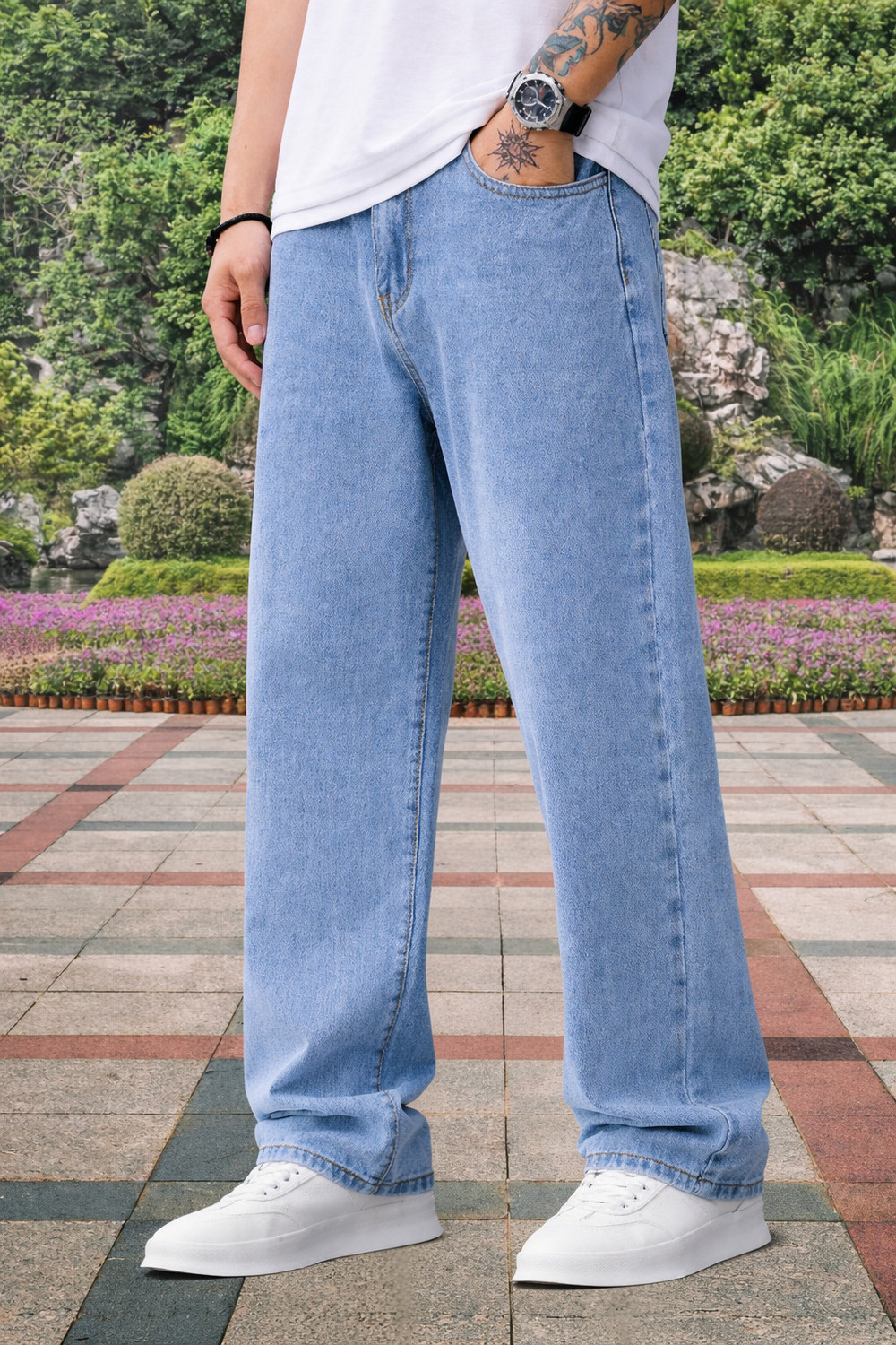 Image of ZARUME Straight Fit Men & Women Light Blue Jeans